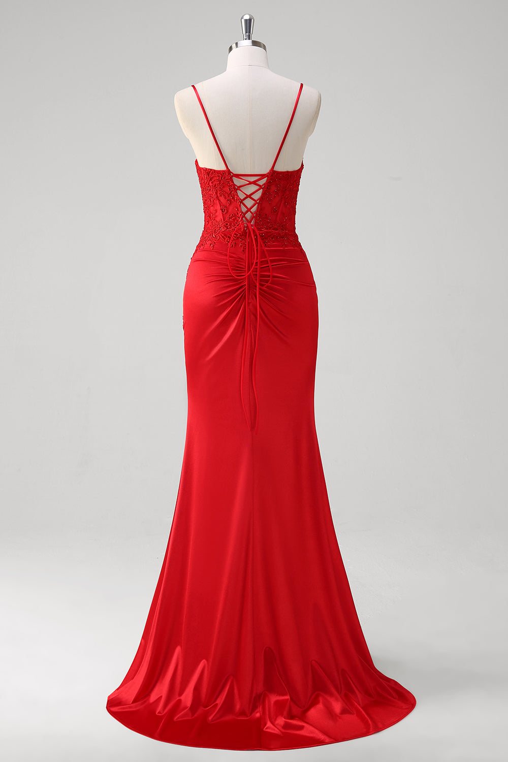 Wedtrend Women Red Prom Dress with Slit Mermaid Satin Long Corset Lace Up Back Evening Party Dress with Appliques WEDTREND Wedtrend Women Red Prom Dress with Slit Mermaid Satin Long Corset Lace Up Back Evening Party Dress with Appliques WEDTREND