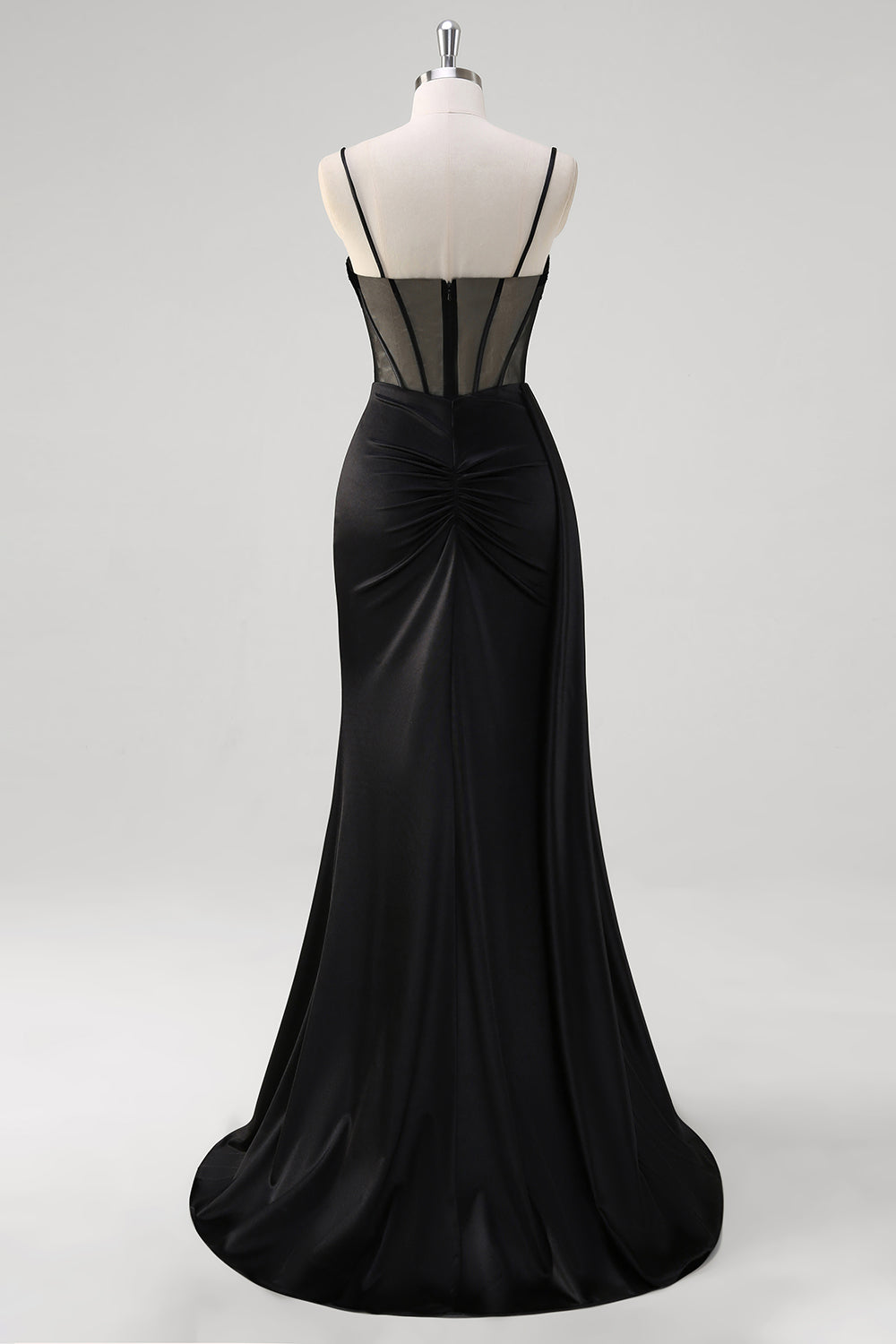 Wedtrend Women Black Corset Prom Dress with Slit Mermaid Ruched Beaded Watteau Train Sheer Formal Dress WEDTREND Wedtrend Women Black Corset Prom Dress with Slit Mermaid Ruched Beaded Watteau Train Sheer Formal Dress WEDTREND