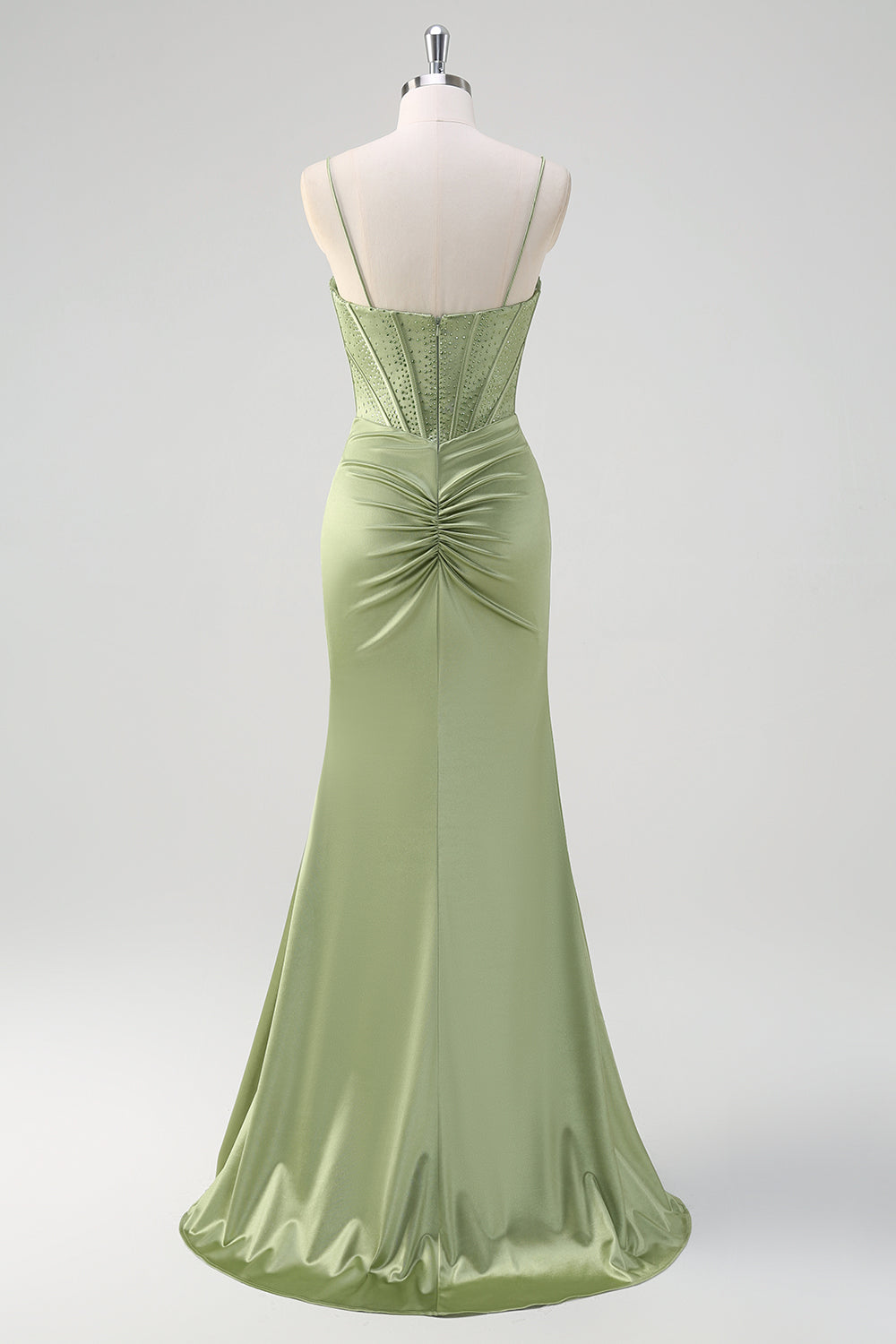 WEDTREND Women Green Prom Dress With Slit Mermaid Spaghetti Straps Ruched Corset Beaded Long Formal Dress WEDTREND Women Green Prom Dress With Slit Mermaid Spaghetti Straps Ruched Corset Beaded Long Formal Dress