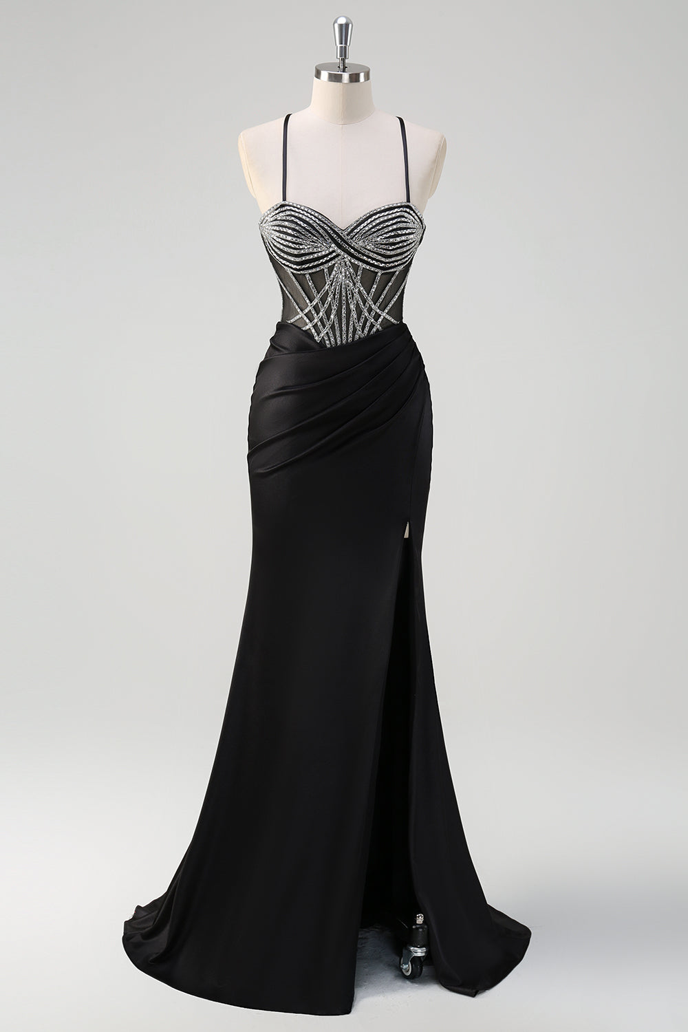 WEDTREND Women Sparkly Black Long Prom Dress With Slit Mermaid Halter Neck Beaded Ruched Party Dress WEDTREND Women Sparkly Black Long Prom Dress With Slit Mermaid Halter Neck Beaded Ruched Party Dress