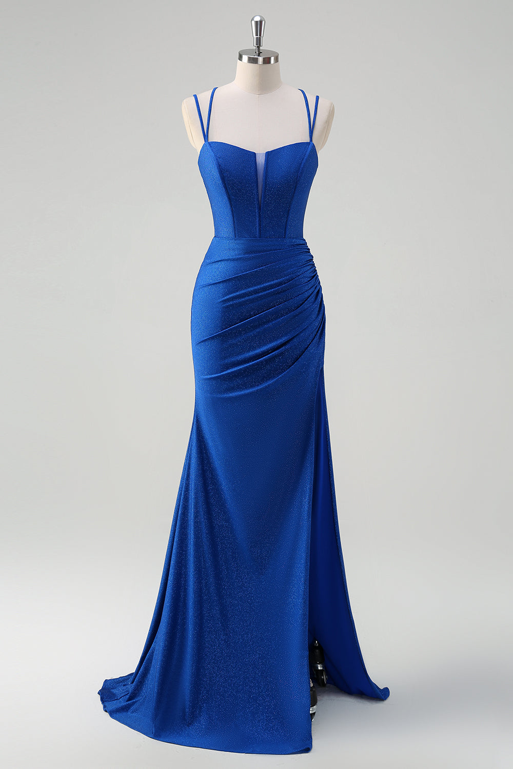 WEDTREND Women Sparkly Royal Blue Long Prom Dress With Slit Mermaid Spaghetti Straps Cut Out Ruched Evening Dress WEDTREND Women Sparkly Royal Blue Long Prom Dress With Slit Mermaid Spaghetti Straps Cut Out Ruched Evening Dress