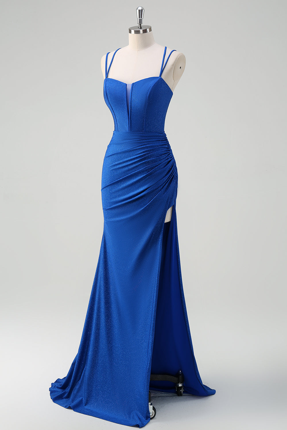 WEDTREND Women Sparkly Royal Blue Long Prom Dress With Slit Mermaid Spaghetti Straps Cut Out Ruched Evening Dress WEDTREND Women Sparkly Royal Blue Long Prom Dress With Slit Mermaid Spaghetti Straps Cut Out Ruched Evening Dress