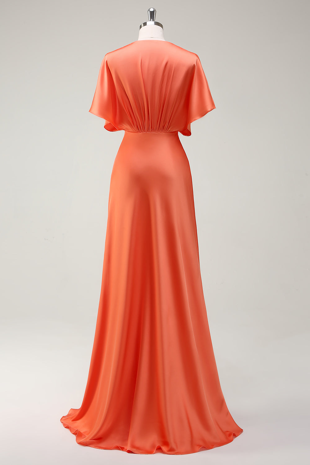 WEDTREND Women Sunset Bridesmaid Dress with Short Sleeves A Line V Neck Satin Long Formal Dress WEDTREND Women Sunset Bridesmaid Dress with Short Sleeves A Line V Neck Satin Long Formal Dress