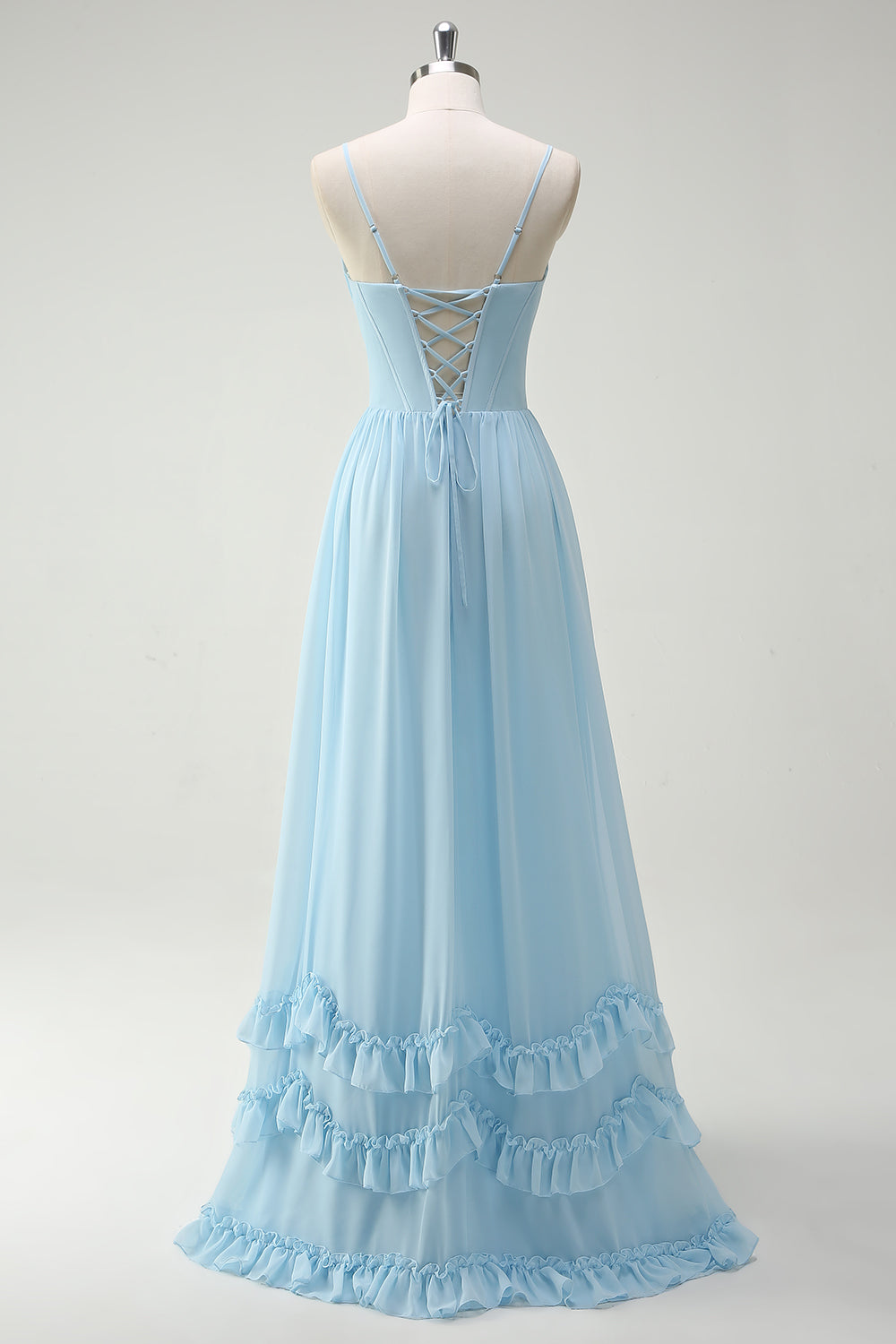 WEDTREND Women Sky Blue Long Bridesmaid Dress with Ruffle Slit Lace Up Back A-Line Cowl Neck Corset Wedding Guest Dress WEDTREND Women Sky Blue Long Bridesmaid Dress with Ruffle Slit Lace Up Back A-Line Cowl Neck Corset Wedding Guest Dress