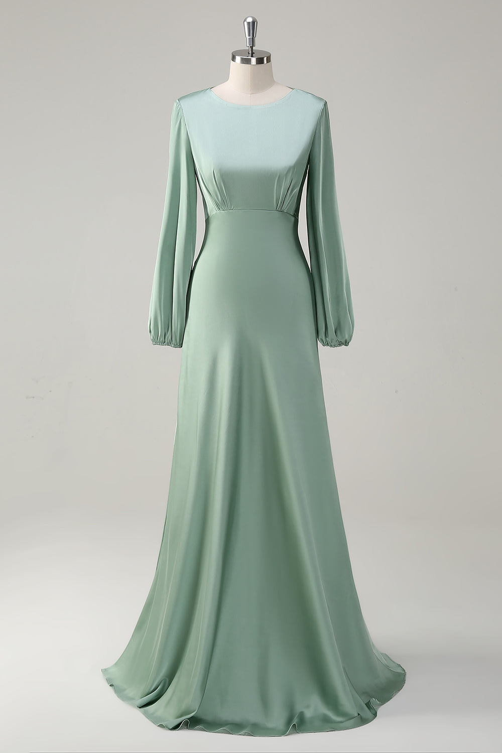 Wedtrend Women Agave Long Bridesmaid Dress with Long Sleeves A Line Round Neck Satin Wedding Party Dress WEDTREND Wedtrend Women Agave Long Bridesmaid Dress with Long Sleeves A Line Round Neck Satin Wedding Party Dress WEDTREND