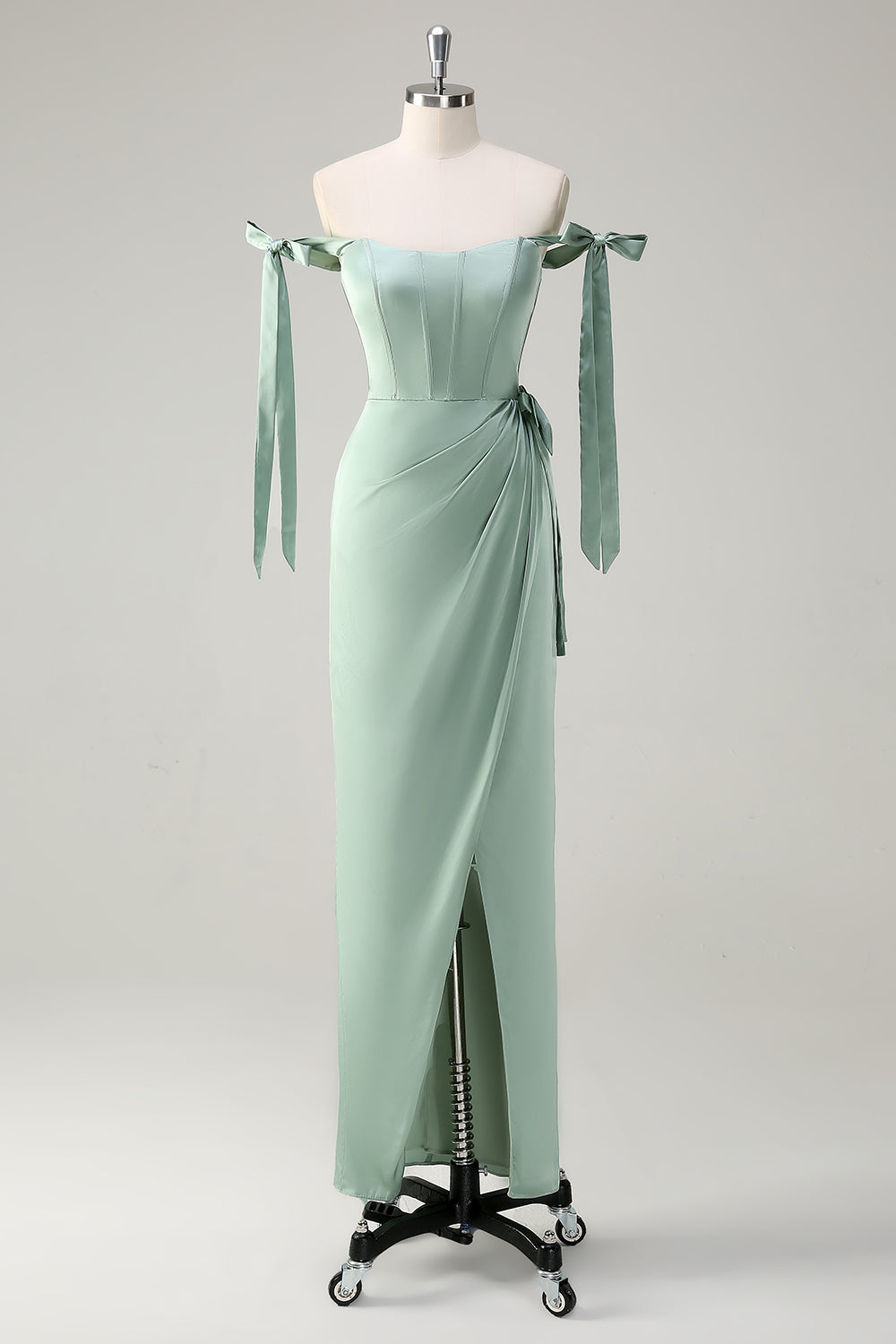 Wedtrend Women Agave Long Bridesmaid Dress with Slit Sheath Bow Straps Ruched Corset Wedding Guest Dress WEDTREND Wedtrend Women Agave Long Bridesmaid Dress with Slit Sheath Bow Straps Ruched Corset Wedding Guest Dress WEDTREND