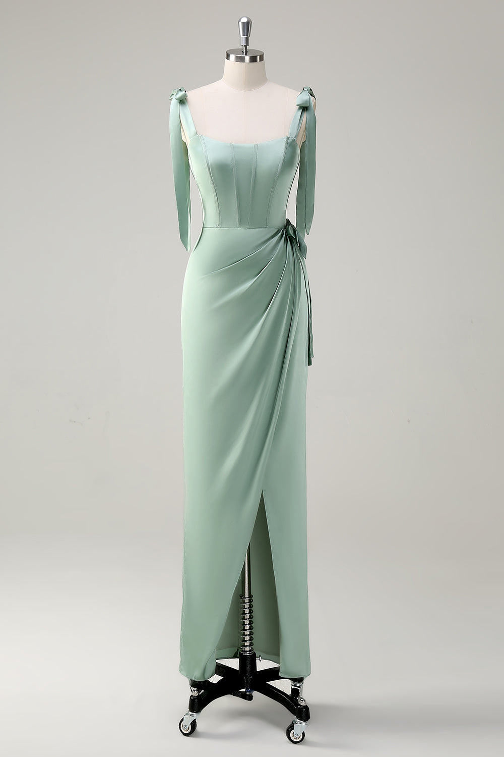 Wedtrend Women Agave Long Bridesmaid Dress with Slit Sheath Bow Straps Ruched Corset Wedding Guest Dress WEDTREND Wedtrend Women Agave Long Bridesmaid Dress with Slit Sheath Bow Straps Ruched Corset Wedding Guest Dress WEDTREND