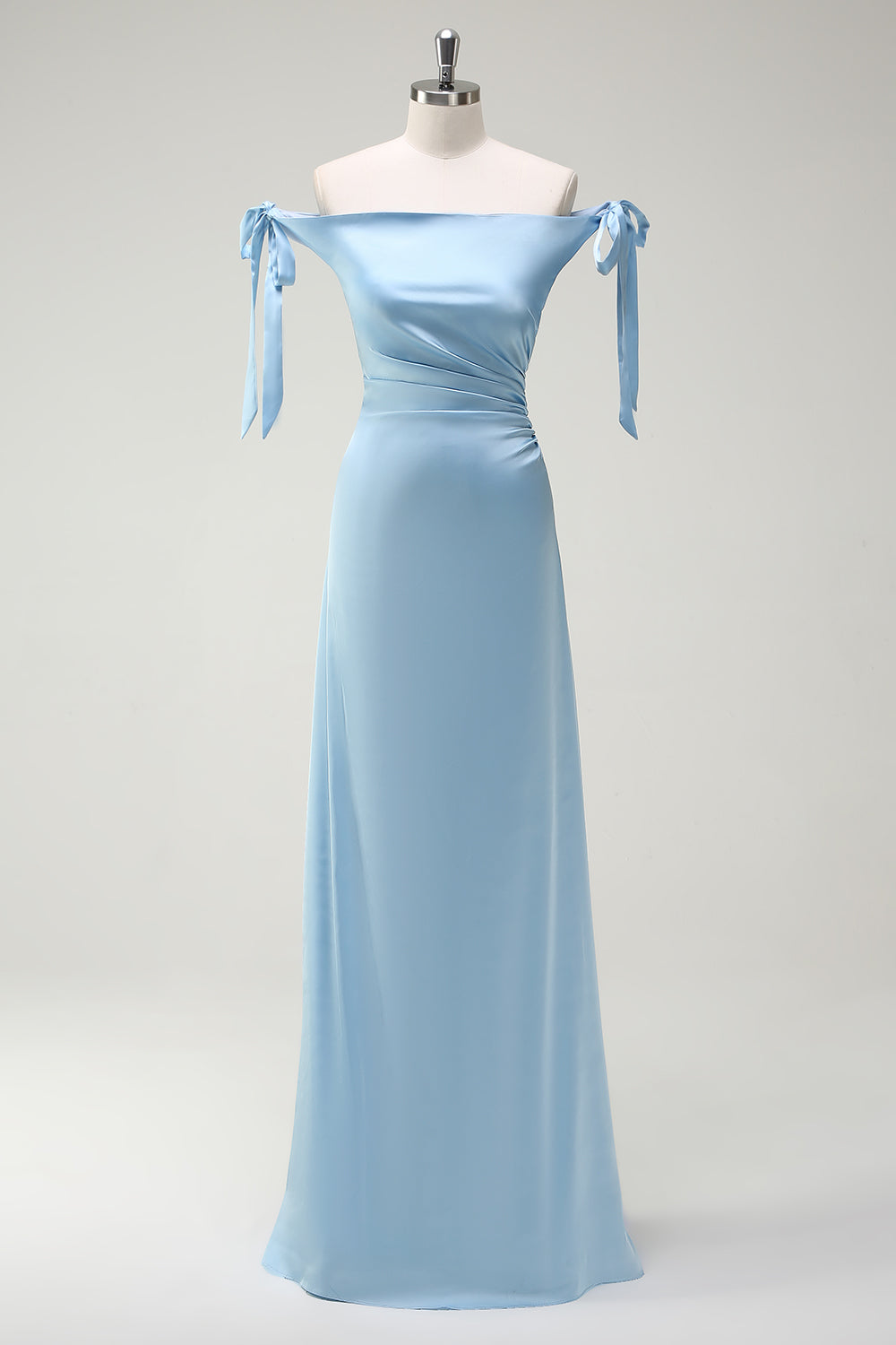 Wedtrend Women Dusty Blue Bridesmaid Dress with Bow Shoulder Strap Off The Shoulder Ruched Long Wedding Party Dress WEDTREND Wedtrend Women Dusty Blue Bridesmaid Dress with Bow Shoulder Strap Off The Shoulder Ruched Long Wedding Party Dress WEDTREND