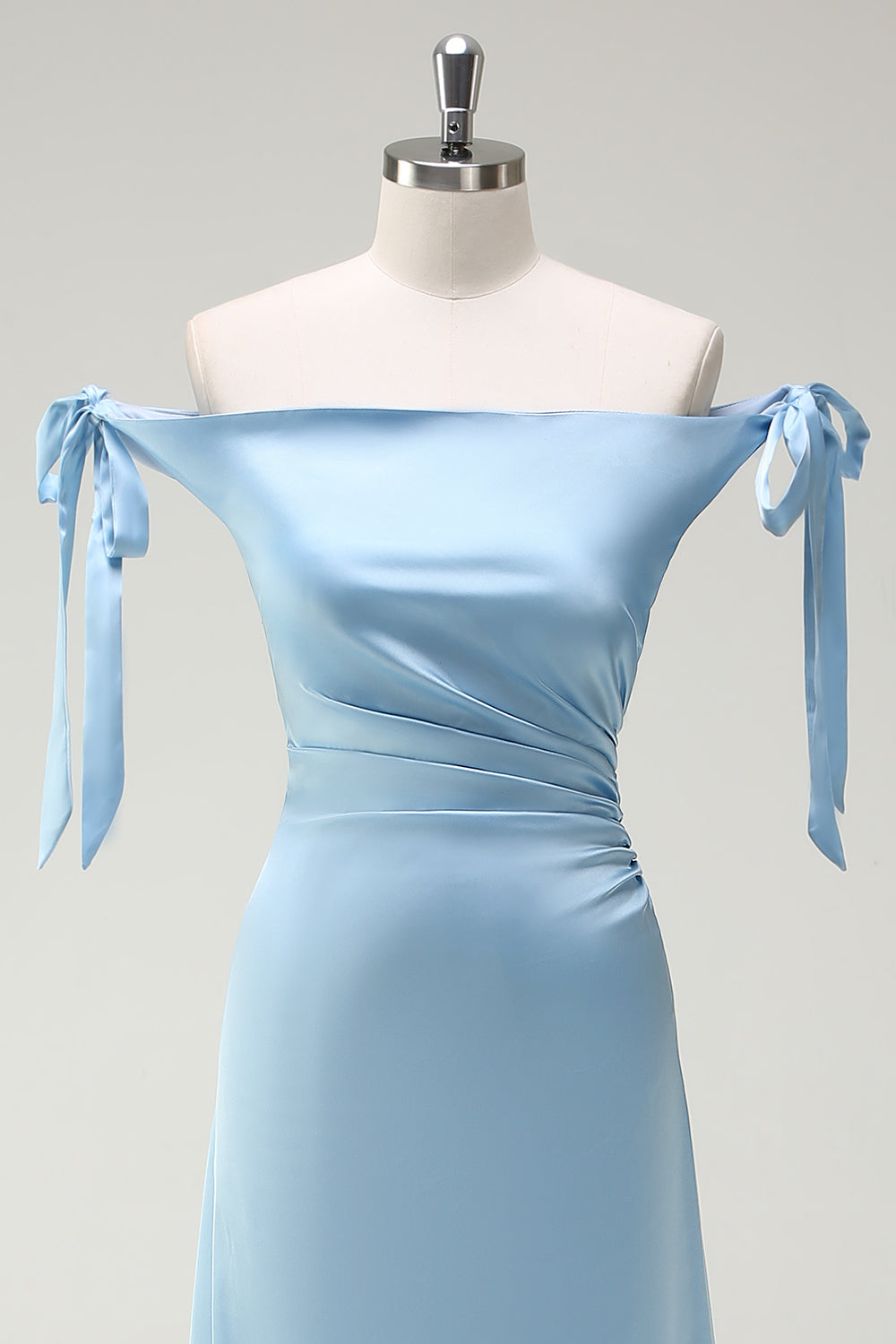 Wedtrend Women Dusty Blue Bridesmaid Dress with Bow Shoulder Strap Off The Shoulder Ruched Long Wedding Party Dress WEDTREND Wedtrend Women Dusty Blue Bridesmaid Dress with Bow Shoulder Strap Off The Shoulder Ruched Long Wedding Party Dress WEDTREND
