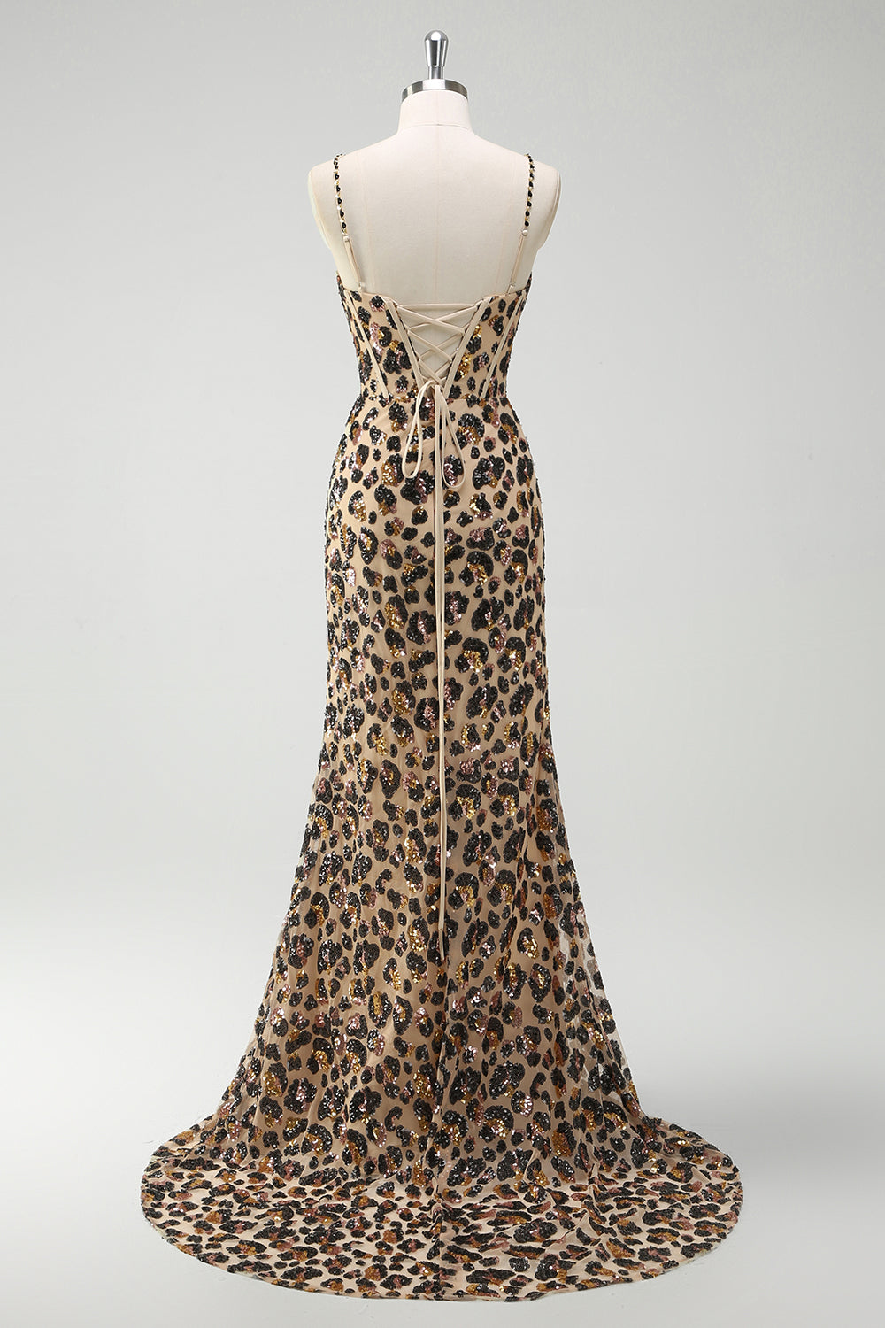 Wedtrend Women Khaki Leopard Prom Dress with Slit Mermaid Sparkly Sequins Spaghetti Straps Long Corset Evening Dress, Brown Leopard Print / US24W Wedtrend Women Khaki Leopard Prom Dress with Slit Mermaid Sparkly Sequins Spaghetti Straps Long Corset Evening Dress, Brown Leopard Print / US24W