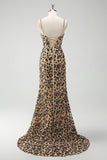 WEDTREND Women Khaki Leopard Prom Dress with Slit Mermaid Sparkly Sequins Spaghetti Straps Long Corset Evening Dress WEDTREND Women Khaki Leopard Prom Dress with Slit Mermaid Sparkly Sequins Spaghetti Straps Long Corset Evening Dress