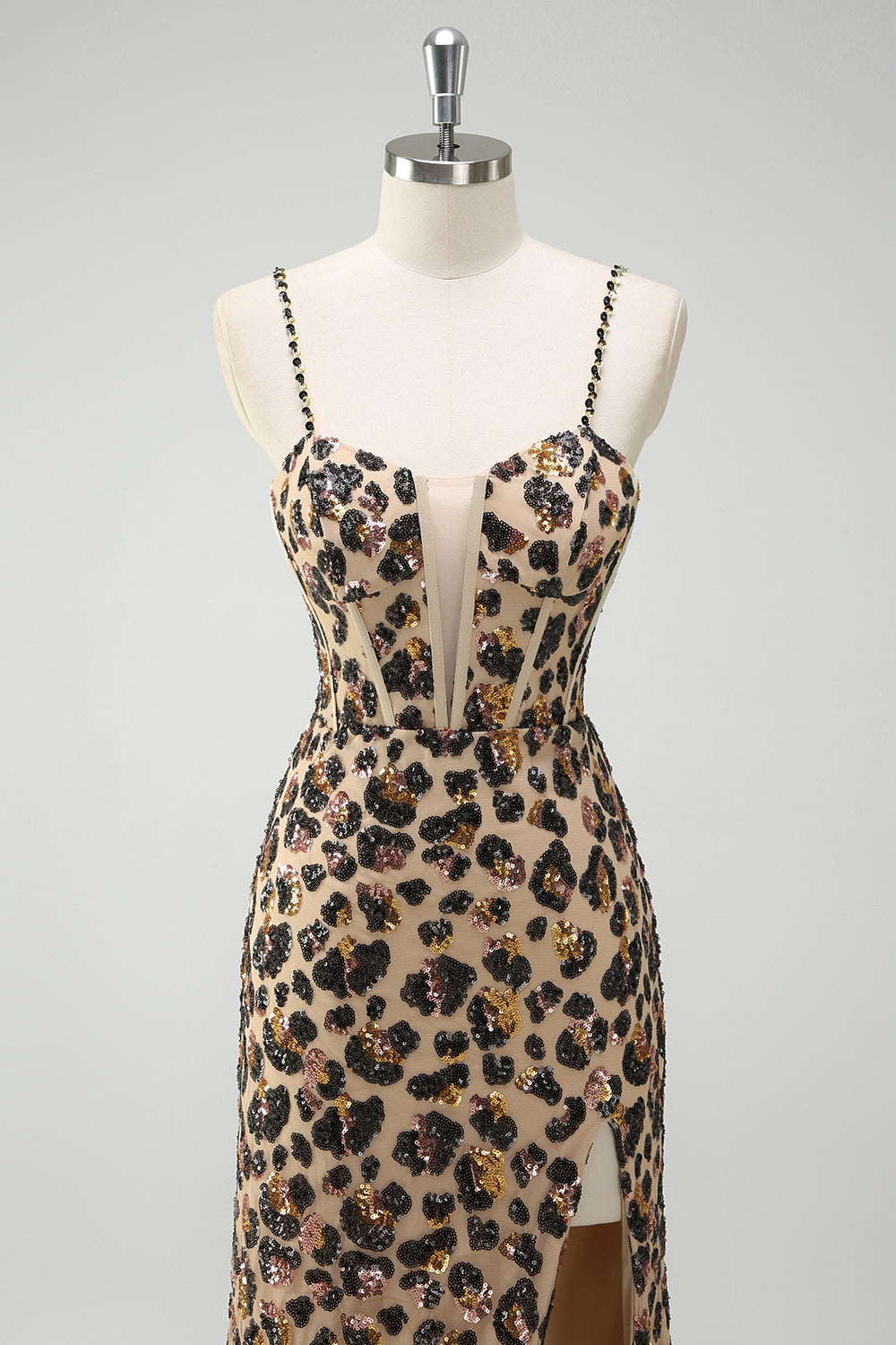 WEDTREND Women Khaki Leopard Prom Dress with Slit Mermaid Sparkly Sequins Spaghetti Straps Long Corset Evening Dress WEDTREND Women Khaki Leopard Prom Dress with Slit Mermaid Sparkly Sequins Spaghetti Straps Long Corset Evening Dress
