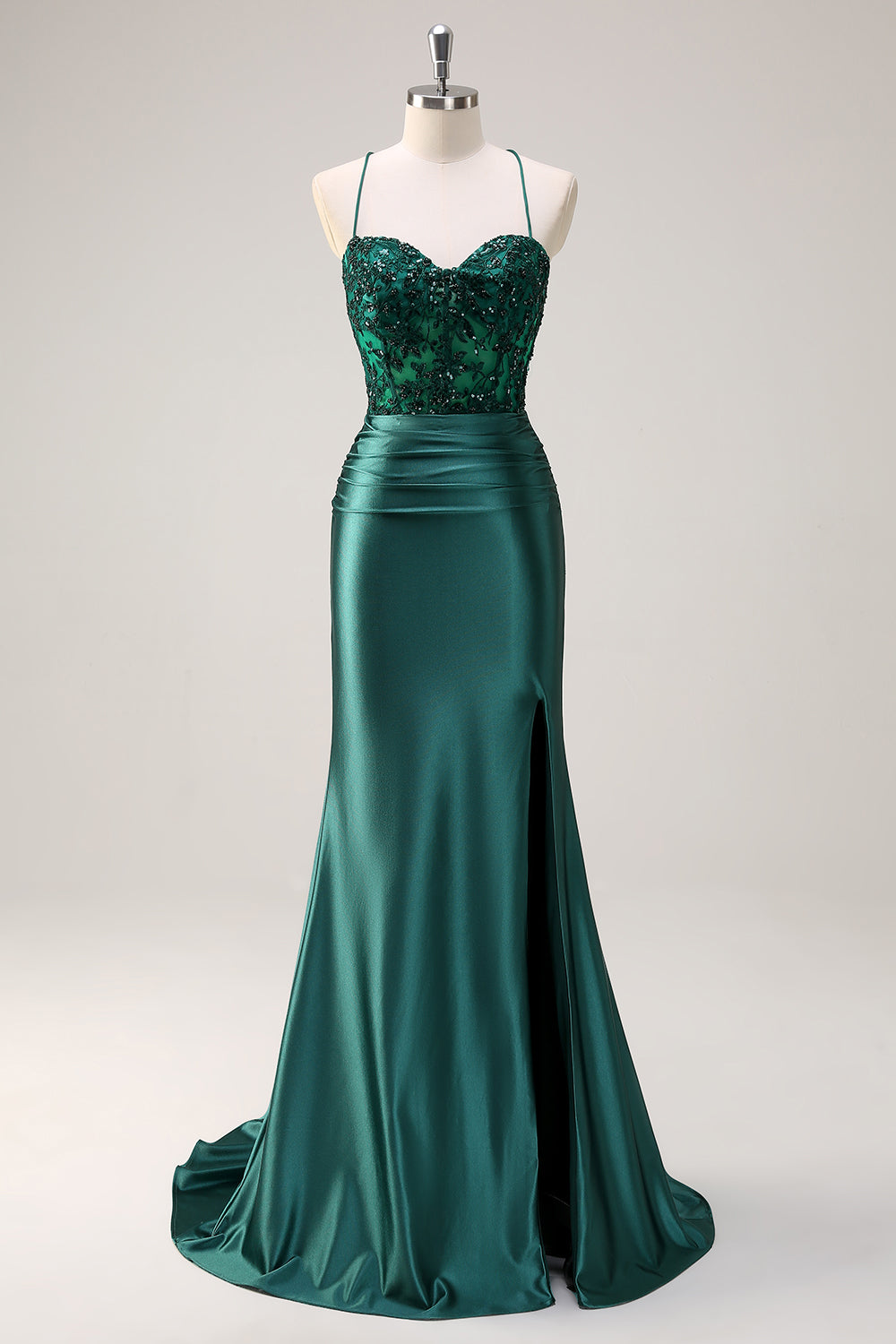 Wedtrend Women Sparkly Dark Green Mermaid Long Prom Dress With Slit Halter Corset Formal Dress with Lace-up BAck WEDTREND Wedtrend Women Sparkly Dark Green Mermaid Long Prom Dress With Slit Halter Corset Formal Dress with Lace-up BAck WEDTREND
