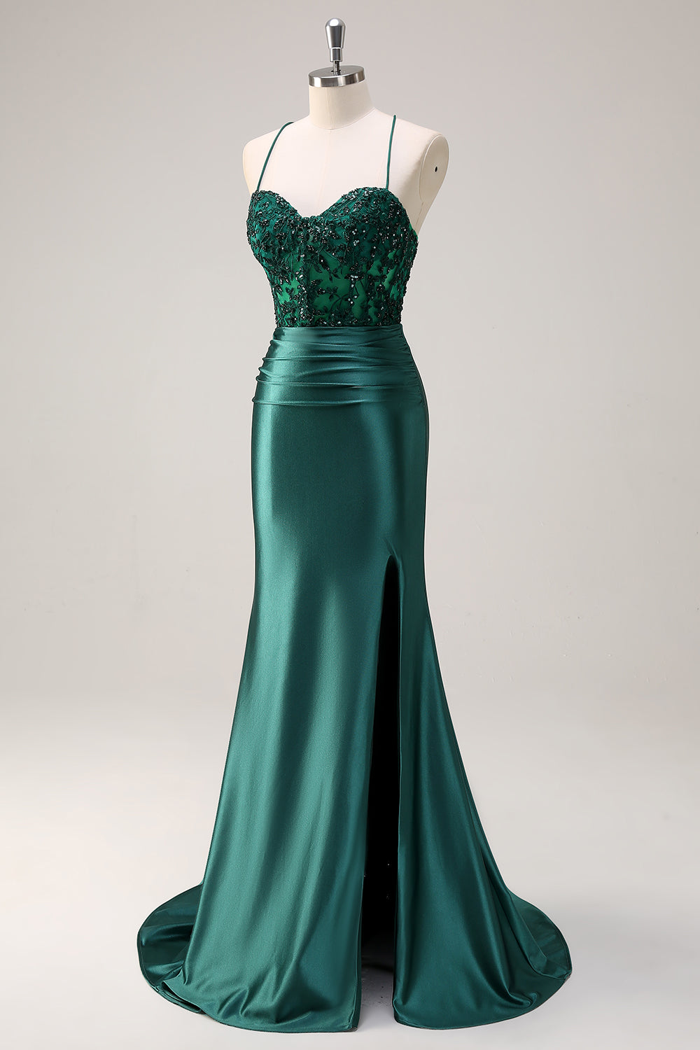 Wedtrend Women Sparkly Dark Green Mermaid Long Prom Dress with Slit Halter Corset Formal Dress with Lace-Up Back, Dark Green / US4 Wedtrend Women Sparkly Dark Green Mermaid Long Prom Dress with Slit Halter Corset Formal Dress with Lace-Up Back, Dark Green / US4