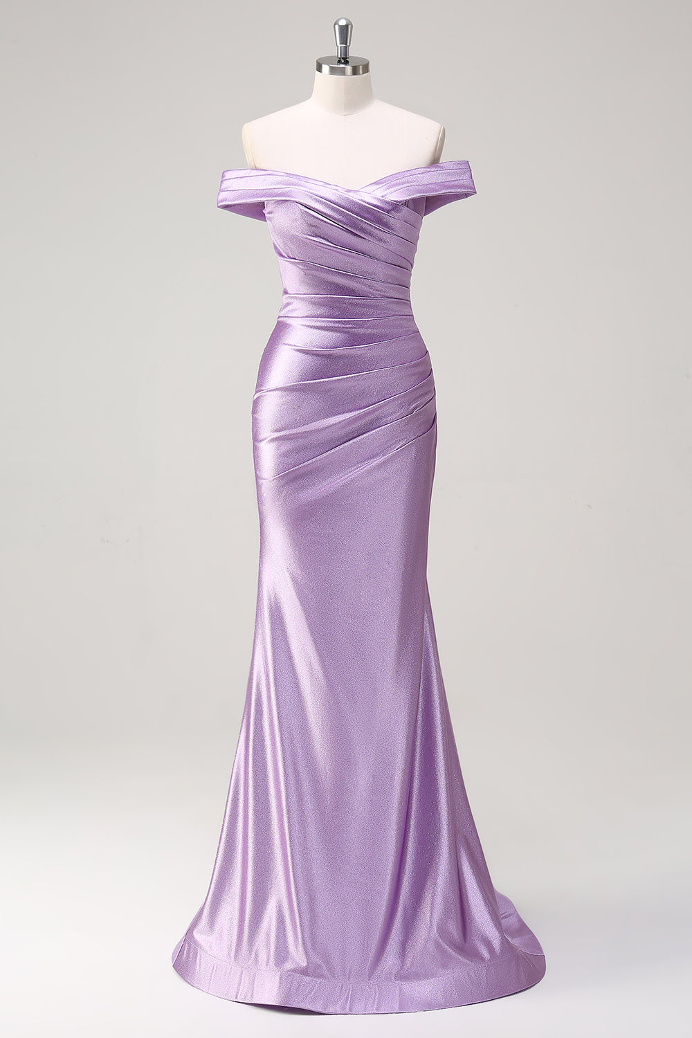Wedtrend Women Sparkly Lilac Long Prom Dress Mermaid Off The Shoulder Ruched Bright Satin Formal Dress, Lilac / US8 Wedtrend Women Sparkly Lilac Long Prom Dress Mermaid Off The Shoulder Ruched Bright Satin Formal Dress, Lilac / US8