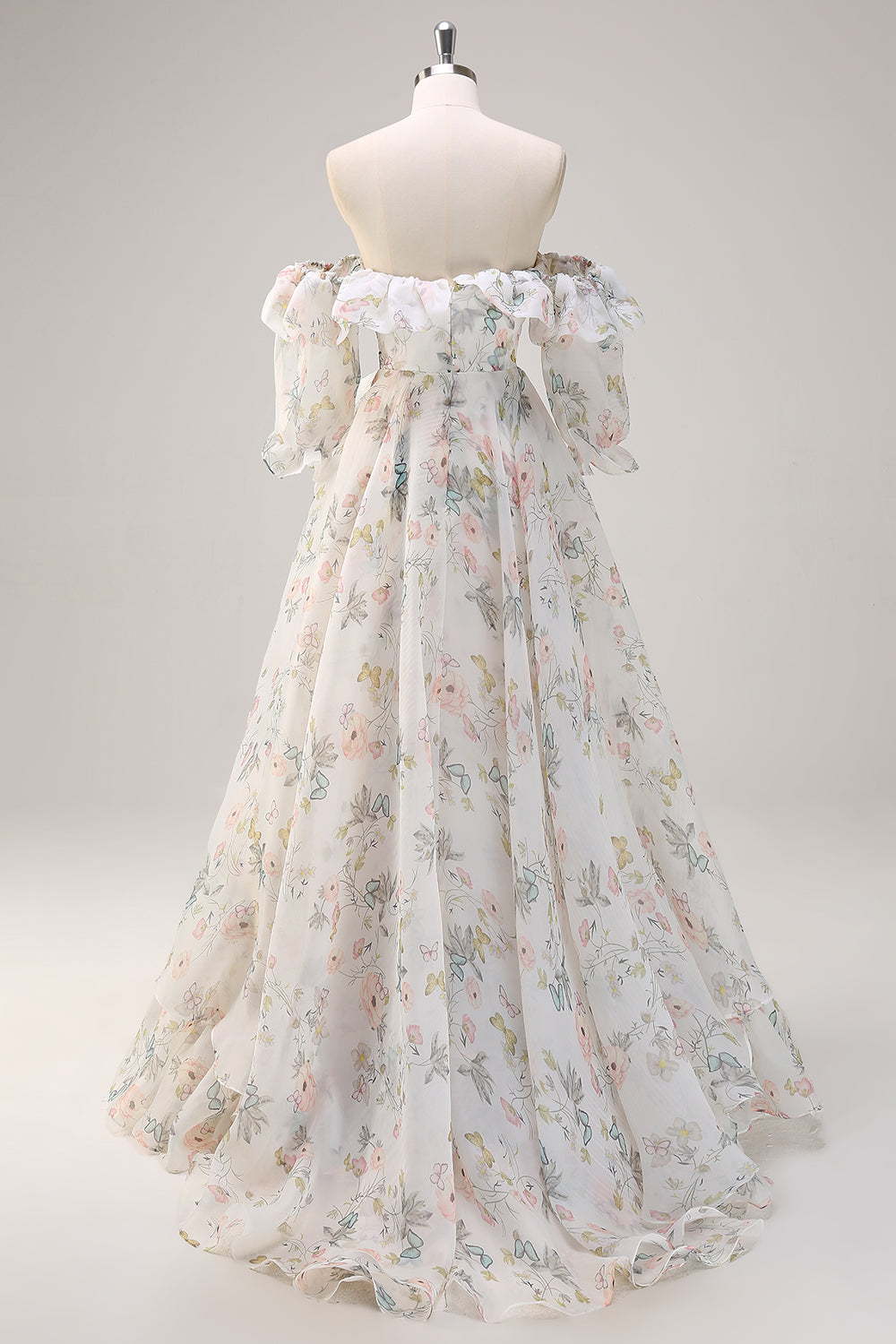 Wedtrend Women White Floral Wedding Dress A Line Off The Shoulder Print Long Prom Dress with Ruffle Slit WEDTREND Wedtrend Women White Floral Wedding Dress A Line Off The Shoulder Print Long Prom Dress with Ruffle Slit WEDTREND