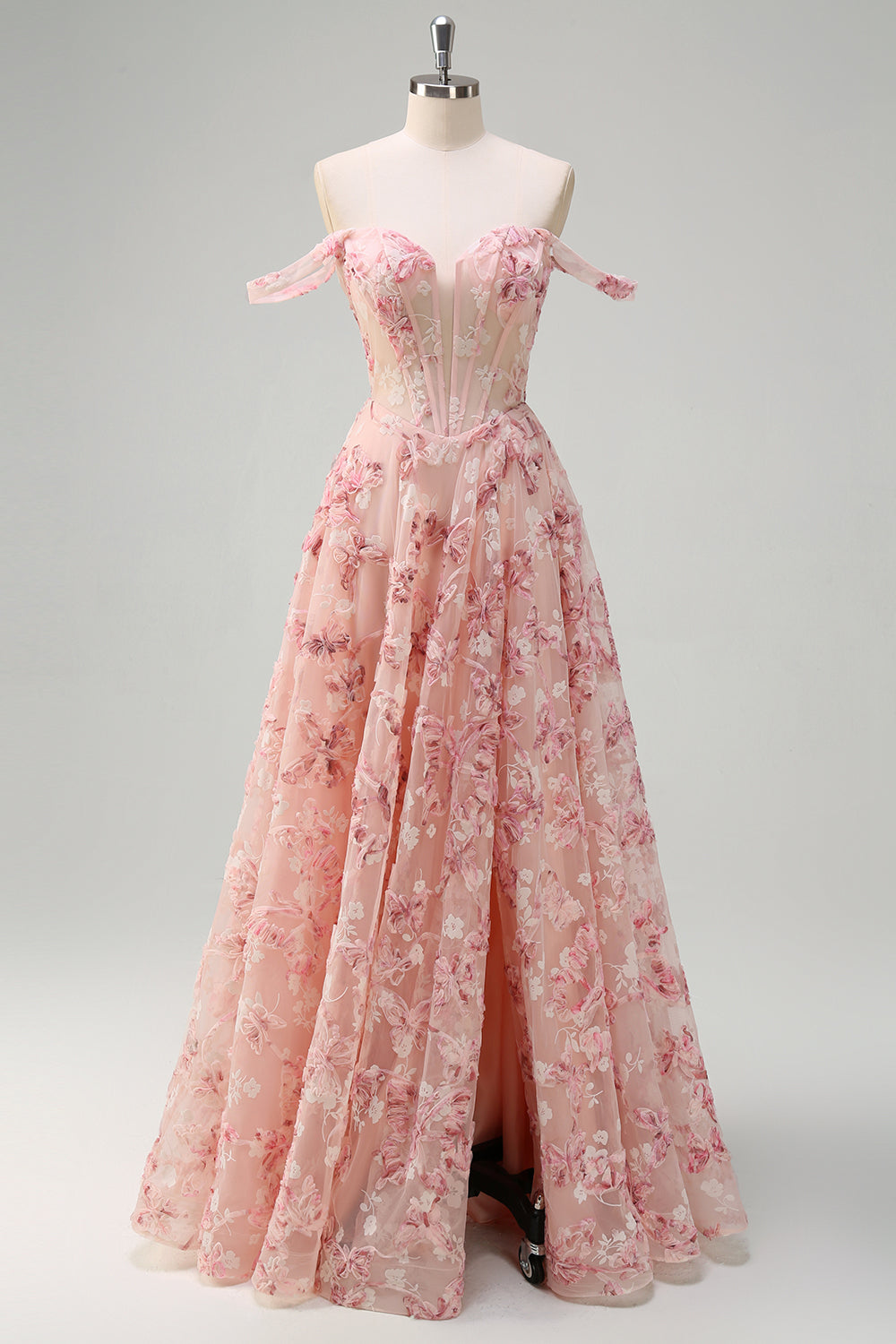 WEDTREND Women Princess Maxi Prom Dress with Slit Off The Shoulder Pink Floral Corset Wedding Party Dress WEDTREND Women Princess Maxi Prom Dress with Slit Off The Shoulder Pink Floral Corset Wedding Party Dress