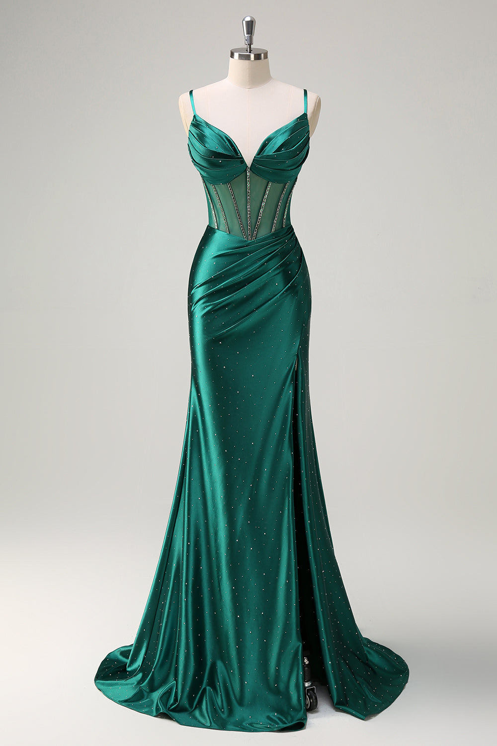 Wedtrend Women Sparkly Dark Green Long Beaded Prom Dress with Slit Mermaid Spaghetti Straps Corset Formal Dress WEDTREND Wedtrend Women Sparkly Dark Green Long Beaded Prom Dress with Slit Mermaid Spaghetti Straps Corset Formal Dress WEDTREND