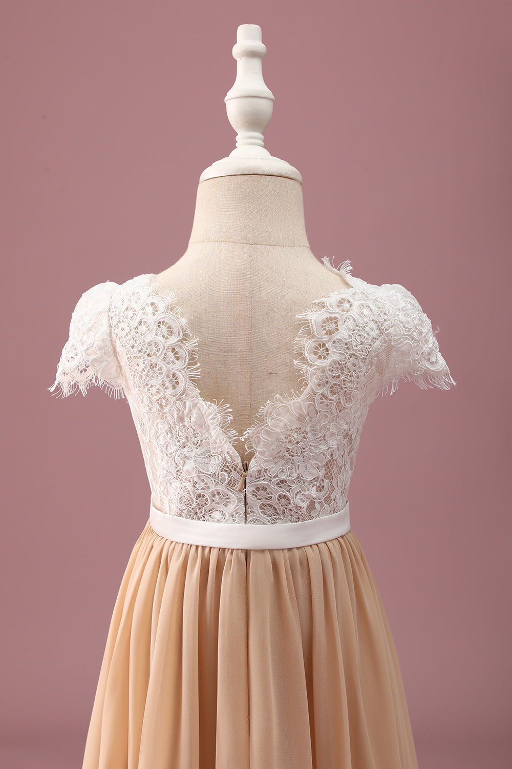 Wedtrend Women Champagne Junior Bridesmaid Dress With Short Sleeves A Line Lace Ruched Wedding Guest Dress WEDTREND Wedtrend Women Champagne Junior Bridesmaid Dress With Short Sleeves A Line Lace Ruched Wedding Guest Dress WEDTREND
