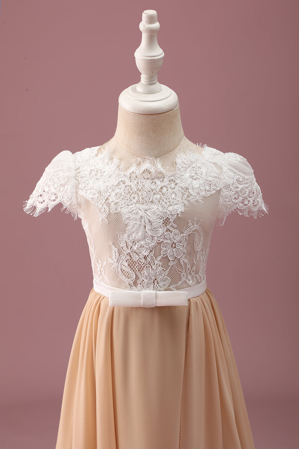 Wedtrend Women Champagne Junior Bridesmaid Dress With Short Sleeves A Line Lace Ruched Wedding Guest Dress WEDTREND Wedtrend Women Champagne Junior Bridesmaid Dress With Short Sleeves A Line Lace Ruched Wedding Guest Dress WEDTREND