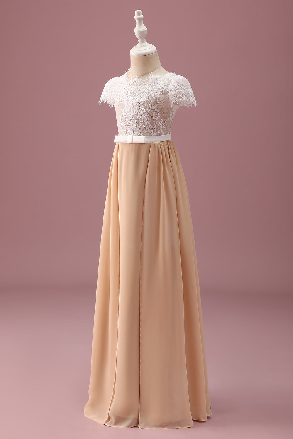 Wedtrend Women Champagne Junior Bridesmaid Dress With Short Sleeves A Line Lace Ruched Wedding Guest Dress WEDTREND Wedtrend Women Champagne Junior Bridesmaid Dress With Short Sleeves A Line Lace Ruched Wedding Guest Dress WEDTREND
