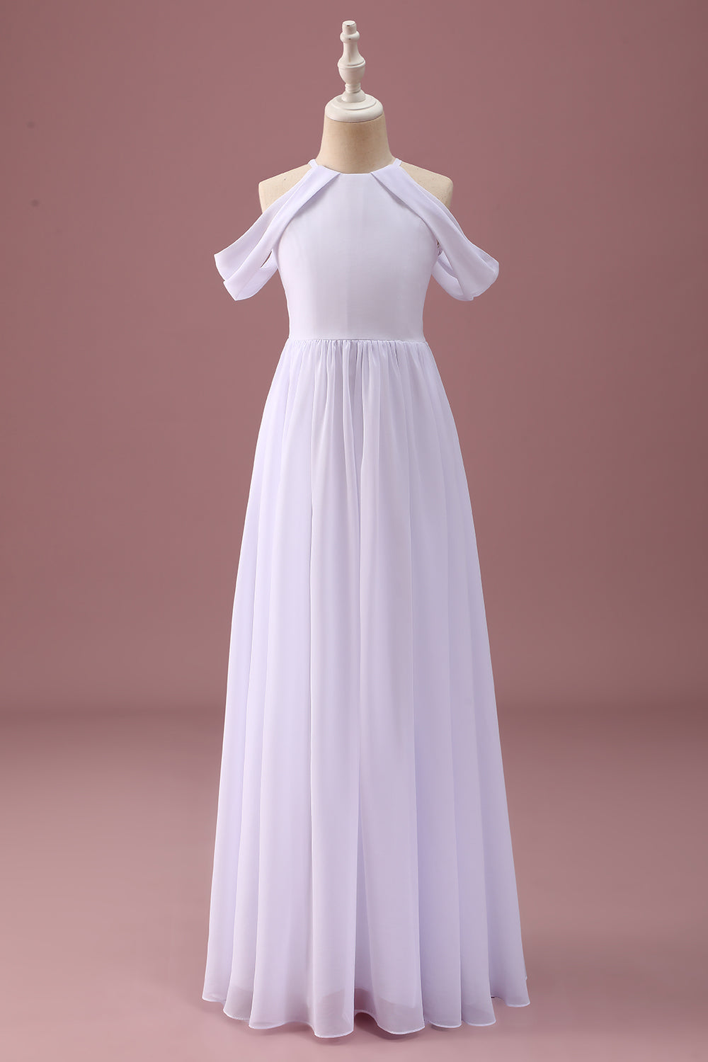 Wedtrend Women White Junior Bridesmaid Dress A Line Halter Off The Shoulder Chiffon Ruched Wedding Guest Dress WEDTREND Wedtrend Women White Junior Bridesmaid Dress A Line Halter Off The Shoulder Chiffon Ruched Wedding Guest Dress WEDTREND