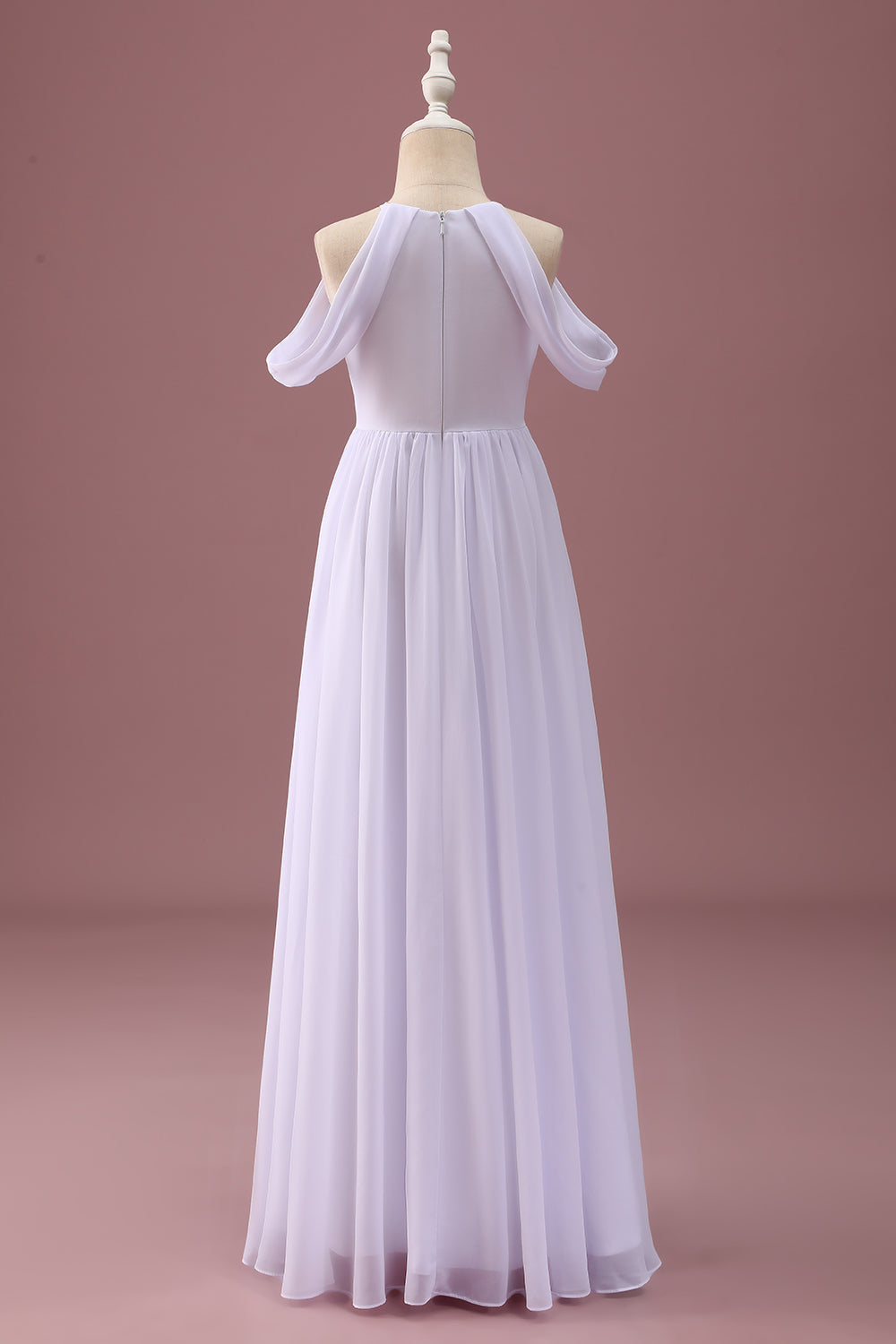 Wedtrend Women White Junior Bridesmaid Dress A Line Halter Off The Shoulder Chiffon Ruched Wedding Guest Dress, White / J6
