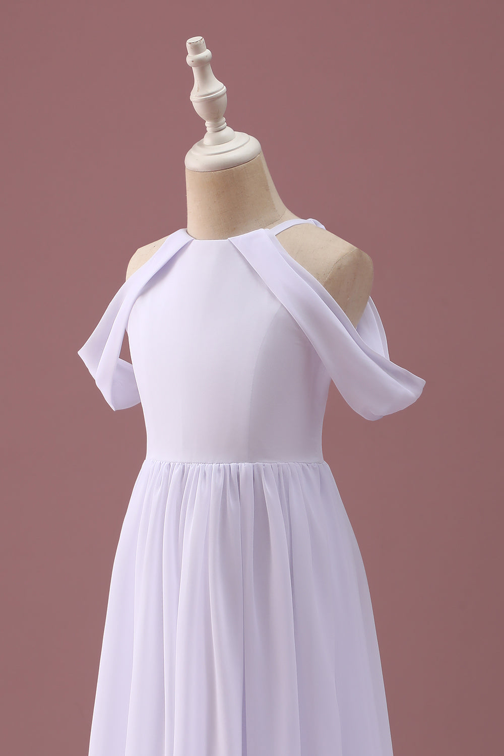 Wedtrend Women White Junior Bridesmaid Dress A Line Halter Off The Shoulder Chiffon Ruched Wedding Guest Dress WEDTREND Wedtrend Women White Junior Bridesmaid Dress A Line Halter Off The Shoulder Chiffon Ruched Wedding Guest Dress WEDTREND