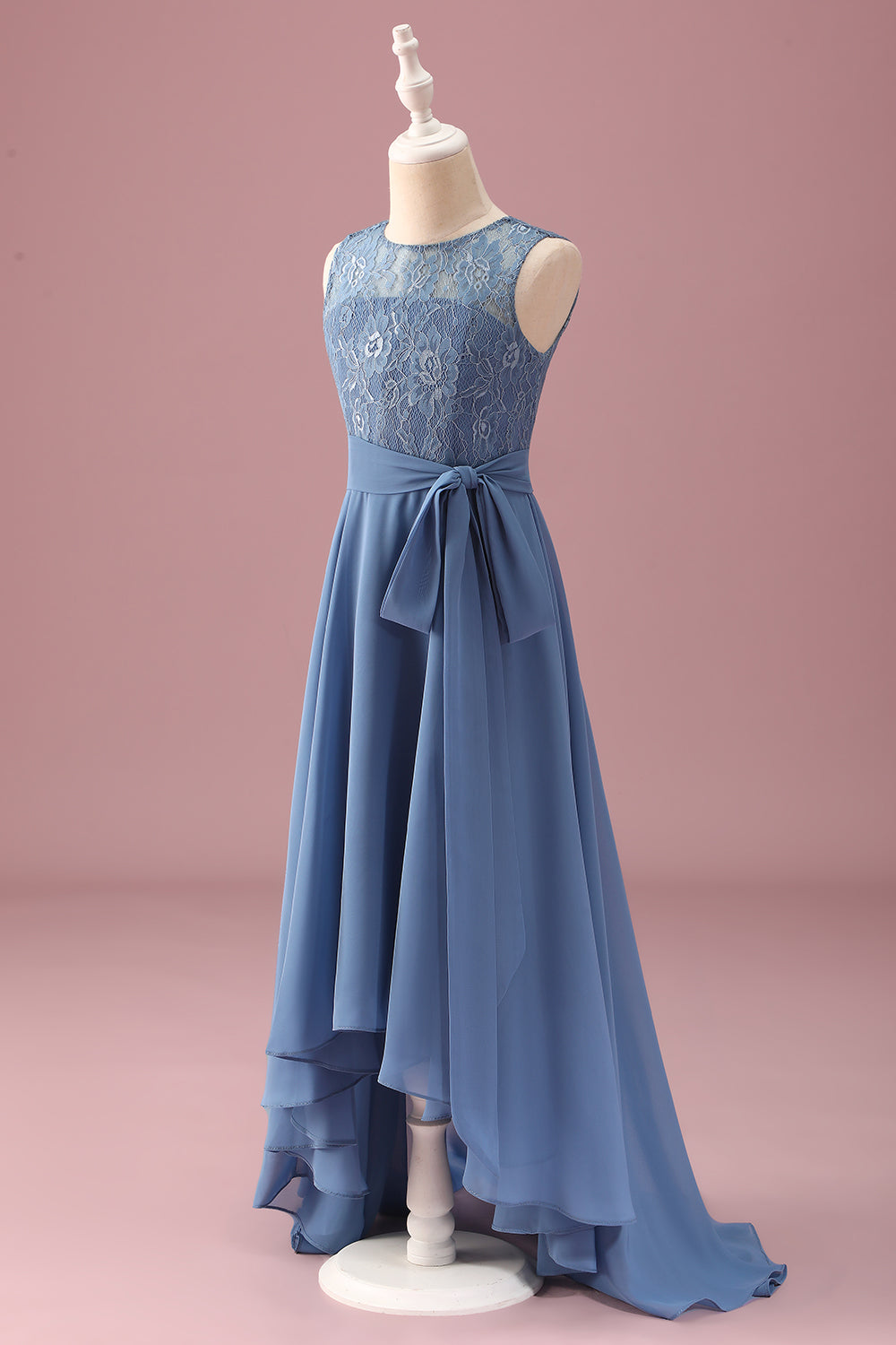 Wedtrend Women Dusty Blue Junior Bridesmaid Dress With Belt A Line Lace Chiffon Ruffles High Low Wedding Guest Dress WEDTREND Wedtrend Women Dusty Blue Junior Bridesmaid Dress With Belt A Line Lace Chiffon Ruffles High Low Wedding Guest Dress WEDTREND