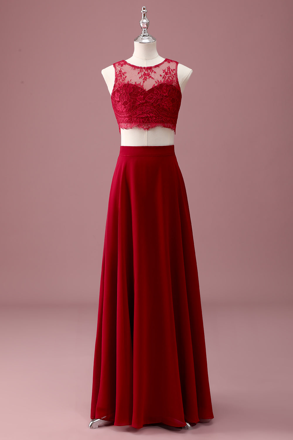 Wedtrend Women Lace Burgundy Junior Bridesmaid Dress with Crop Top Round Neck A Line Long Wedding Guest Dress WEDTREND Wedtrend Women Lace Burgundy Junior Bridesmaid Dress with Crop Top Round Neck A Line Long Wedding Guest Dress WEDTREND