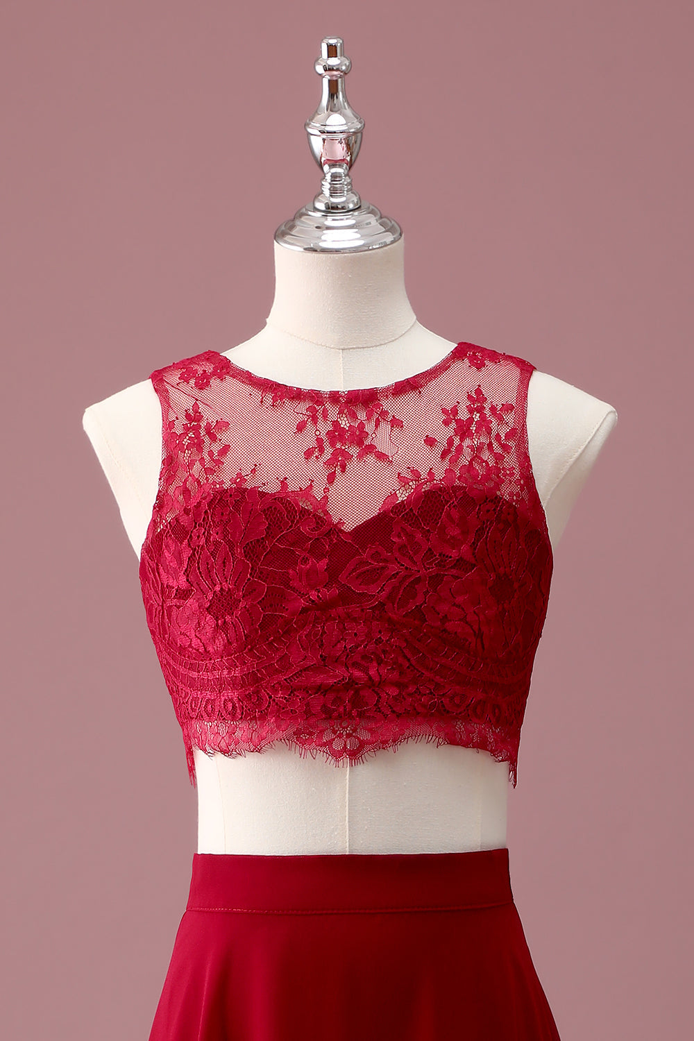 Wedtrend Women Lace Burgundy Junior Bridesmaid Dress with Crop Top Round Neck A Line Long Wedding Guest Dress WEDTREND Wedtrend Women Lace Burgundy Junior Bridesmaid Dress with Crop Top Round Neck A Line Long Wedding Guest Dress WEDTREND