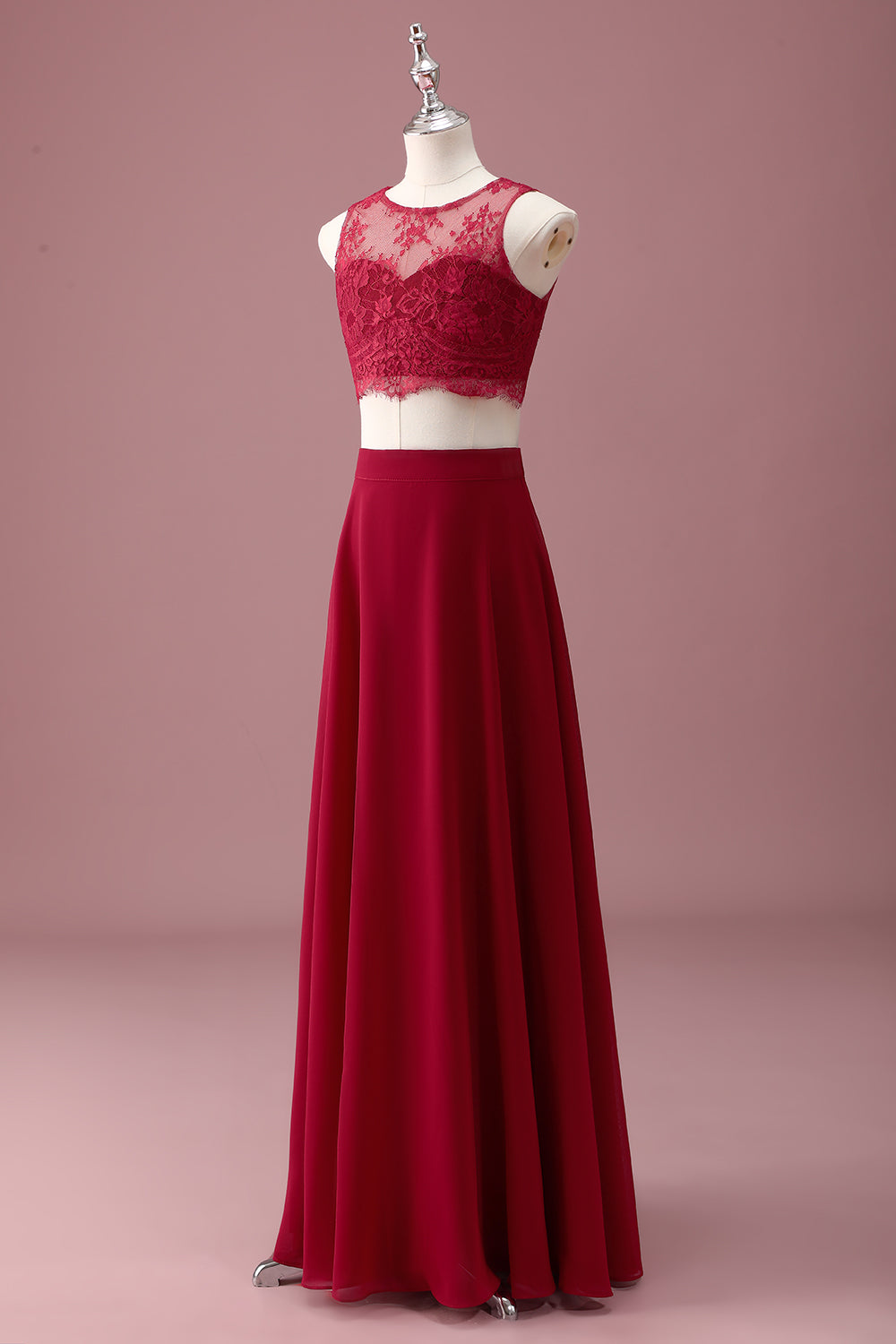 Wedtrend Women Lace Burgundy Junior Bridesmaid Dress with Crop Top Round Neck A Line Long Wedding Guest Dress WEDTREND Wedtrend Women Lace Burgundy Junior Bridesmaid Dress with Crop Top Round Neck A Line Long Wedding Guest Dress WEDTREND