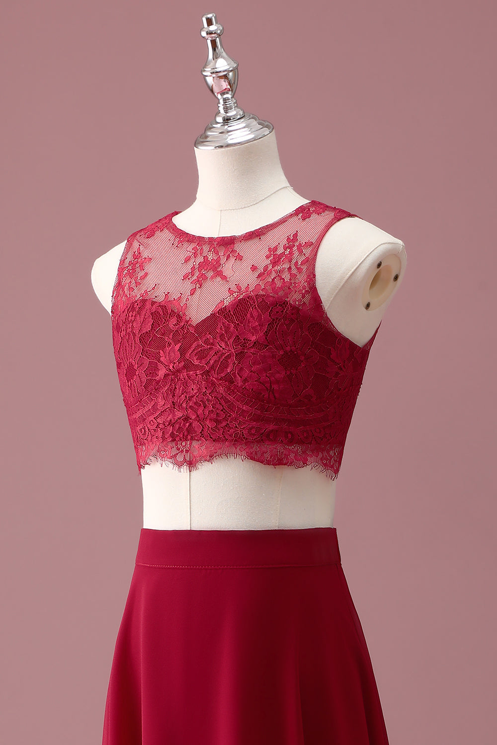 Wedtrend Women Lace Burgundy Junior Bridesmaid Dress with Crop Top Round Neck A Line Long Wedding Guest Dress, Burgundy / J12 Wedtrend Women Lace Burgundy Junior Bridesmaid Dress with Crop Top Round Neck A Line Long Wedding Guest Dress, Burgundy / J12