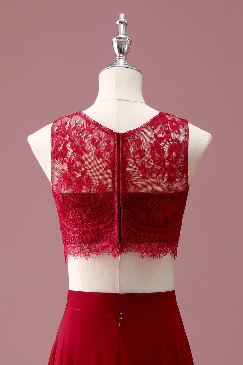 Wedtrend Women Lace Burgundy Junior Bridesmaid Dress with Crop Top Round Neck A Line Long Wedding Guest Dress WEDTREND Wedtrend Women Lace Burgundy Junior Bridesmaid Dress with Crop Top Round Neck A Line Long Wedding Guest Dress WEDTREND