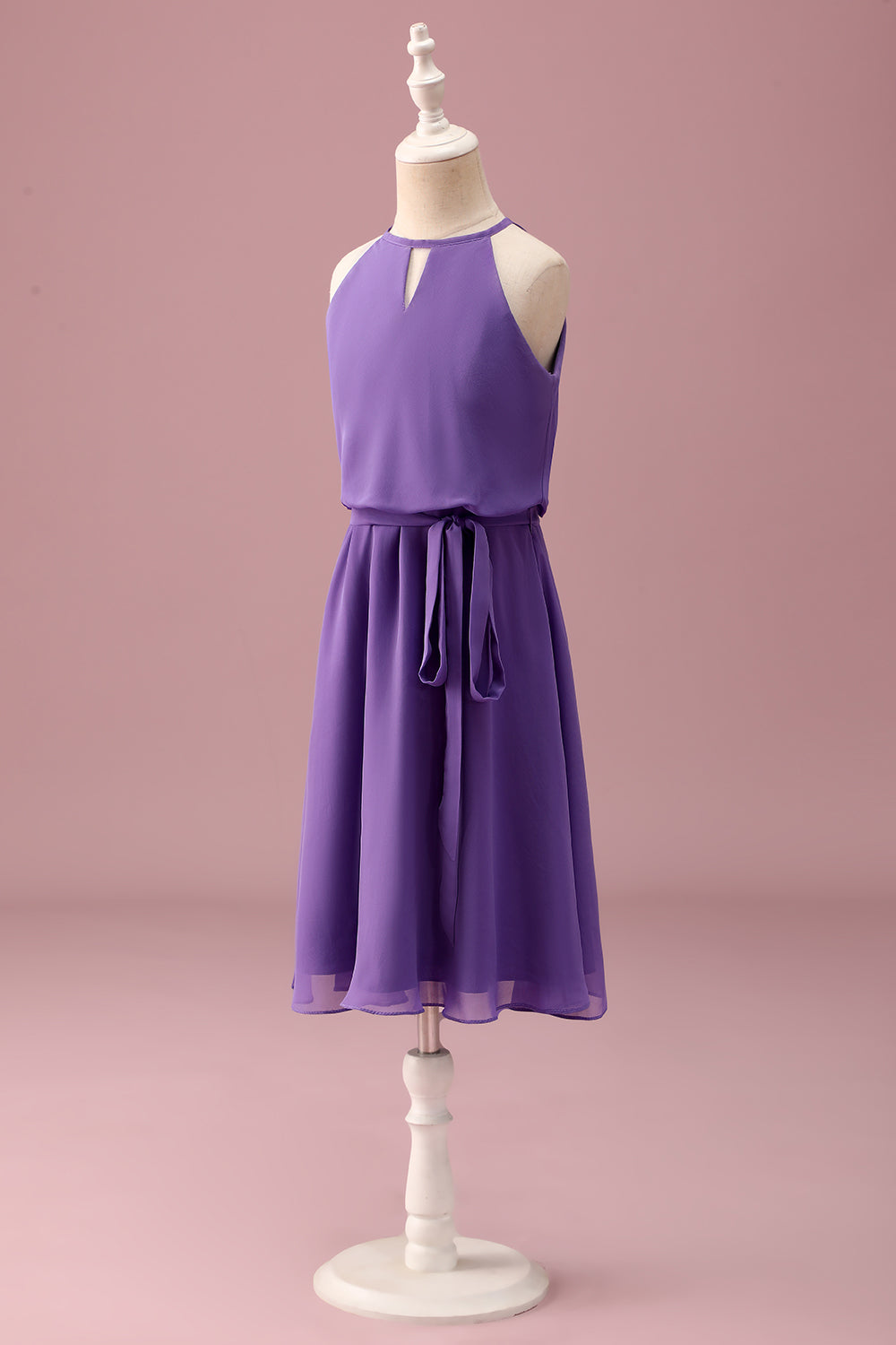 Wedtrend Women Purple Junior Bridesmaid Dress with Belt Halter Keyhole A Line Chiffon Short Wedding Guest Dress, Purple / J10 Wedtrend Women Purple Junior Bridesmaid Dress with Belt Halter Keyhole A Line Chiffon Short Wedding Guest Dress, Purple / J10
