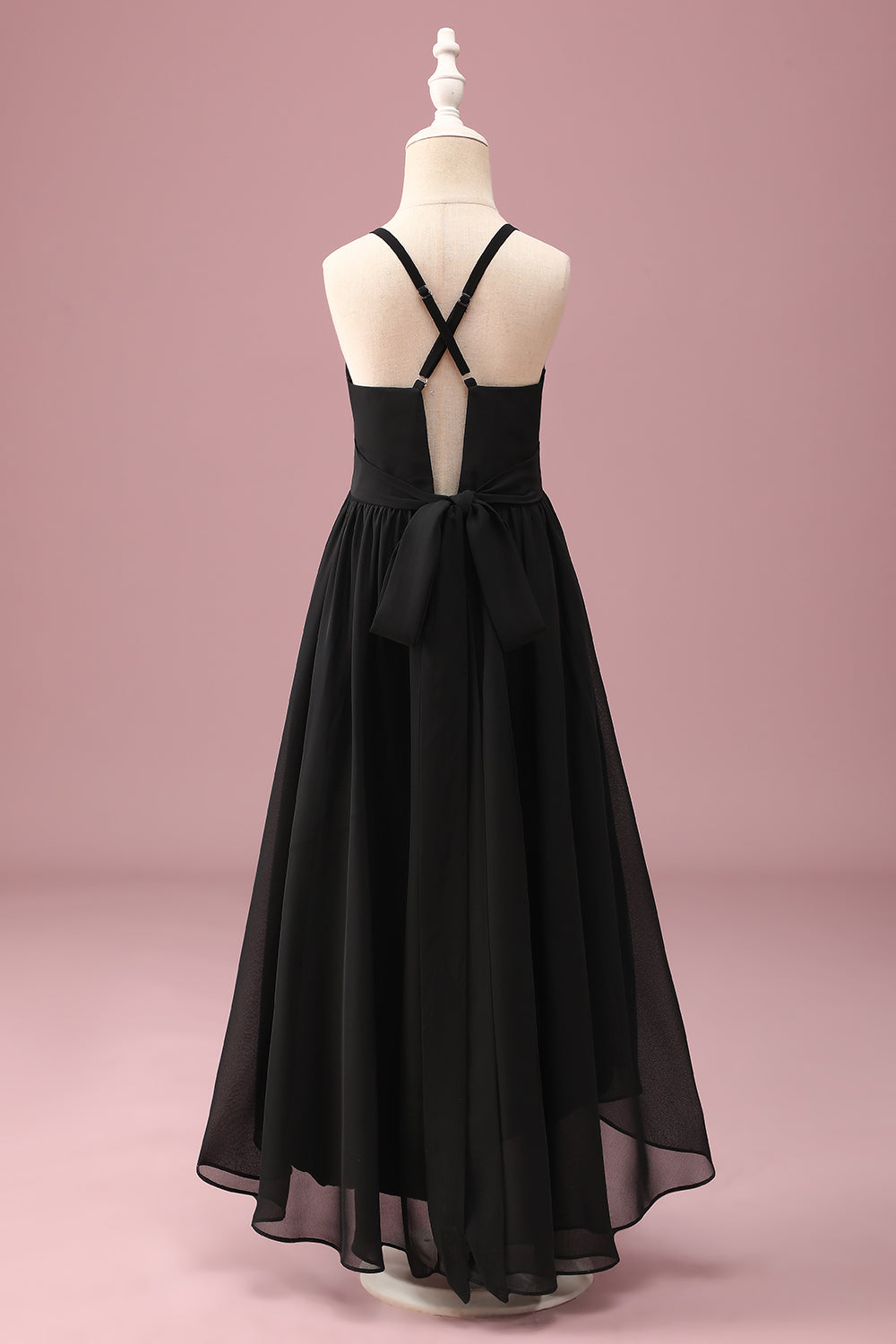 Wedtrend Women Black Junior Bridesmaid Dress with Belt Round Neck A Line Pleated High Low Chiffon Wedding Guest Dress WEDTREND Wedtrend Women Black Junior Bridesmaid Dress with Belt Round Neck A Line Pleated High Low Chiffon Wedding Guest Dress WEDTREND