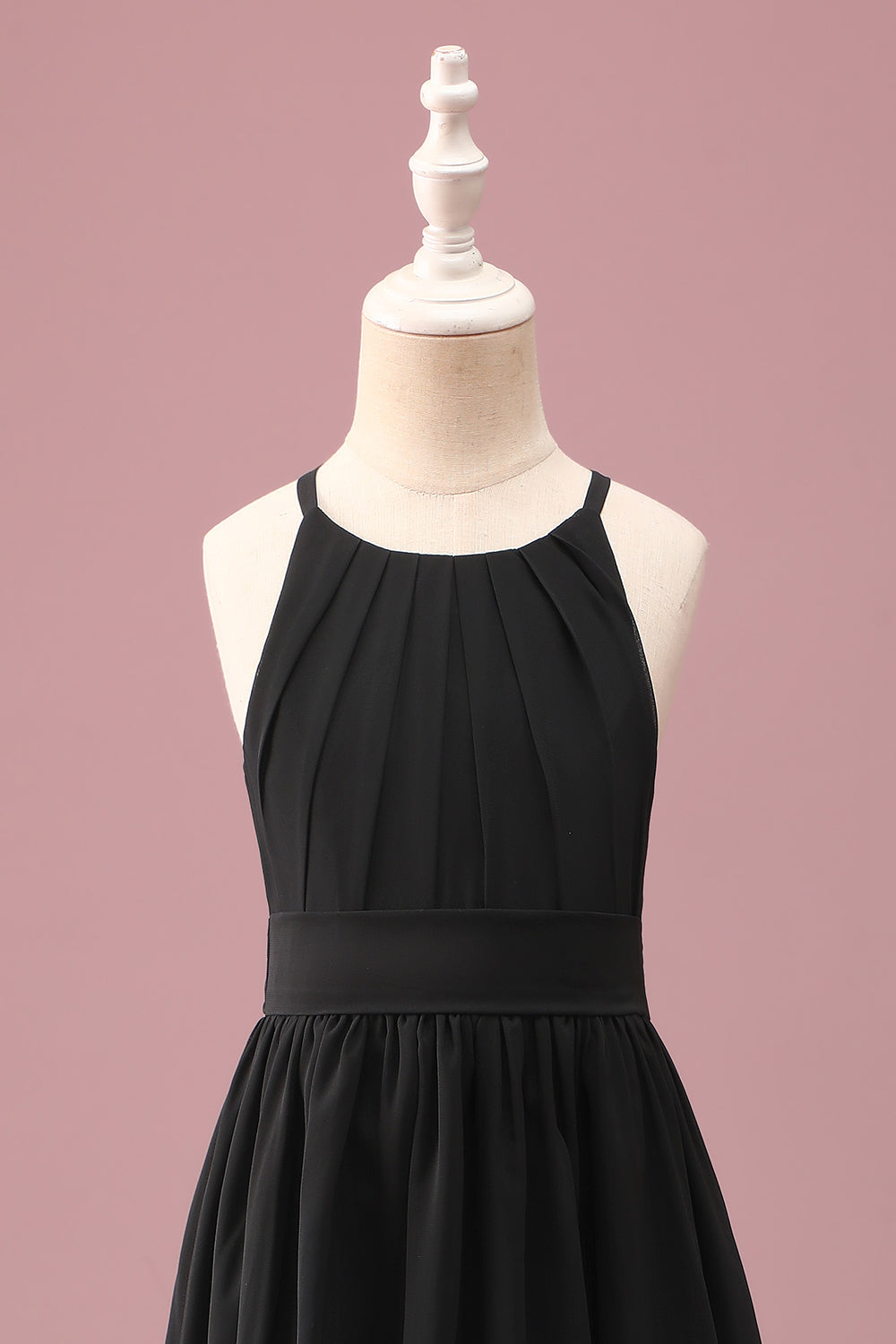 Wedtrend Women Black Junior Bridesmaid Dress with Belt Round Neck A Line Pleated High Low Chiffon Wedding Guest Dress WEDTREND Wedtrend Women Black Junior Bridesmaid Dress with Belt Round Neck A Line Pleated High Low Chiffon Wedding Guest Dress WEDTREND
