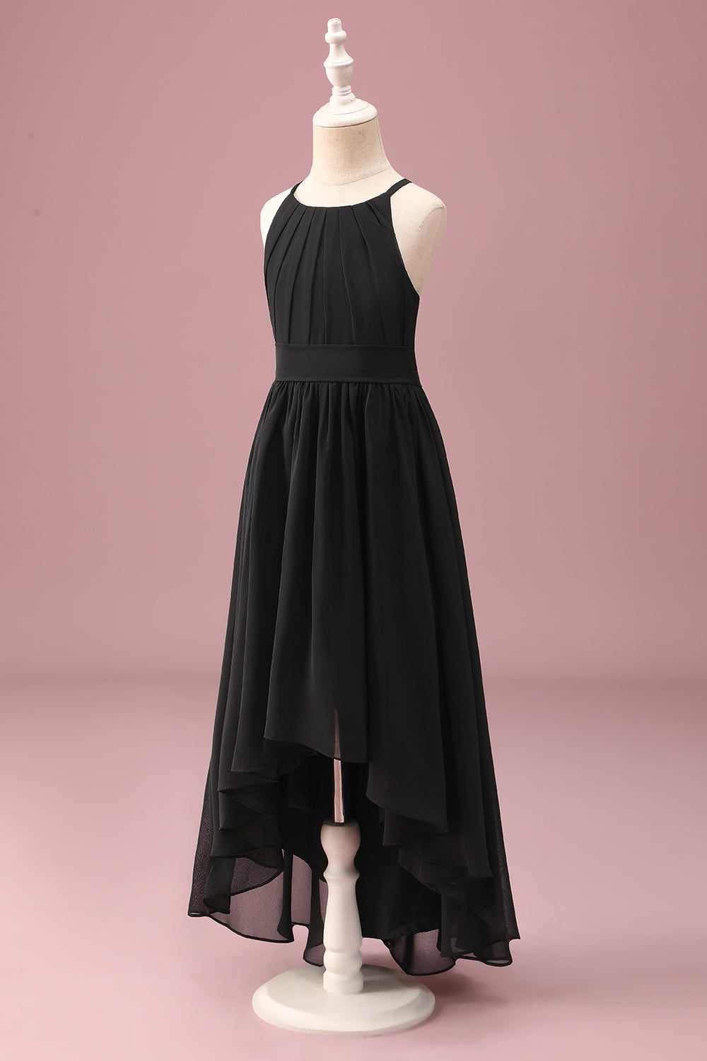 Wedtrend Women Black Junior Bridesmaid Dress with Belt Round Neck A Line Pleated High Low Chiffon Wedding Guest Dress WEDTREND Wedtrend Women Black Junior Bridesmaid Dress with Belt Round Neck A Line Pleated High Low Chiffon Wedding Guest Dress WEDTREND