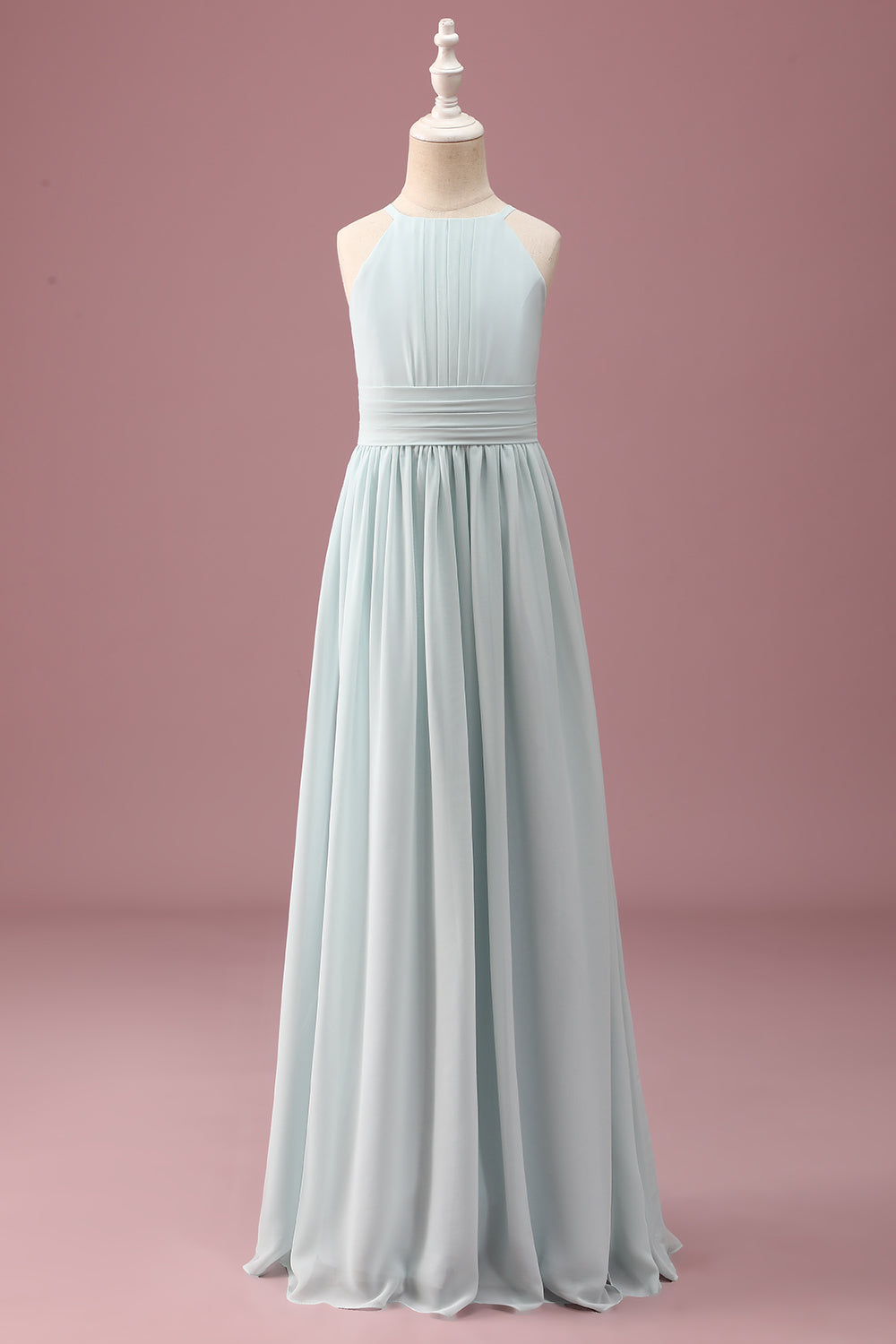 Wedtrend Women Mint Junior Bridesmaid Dress Halter A-Line Pleated Chiffon Long Wedding Guest Dress, Mint / J10