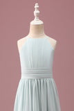 Mint A-Line Halter Pleated Long Junior Bridesmaid Dress