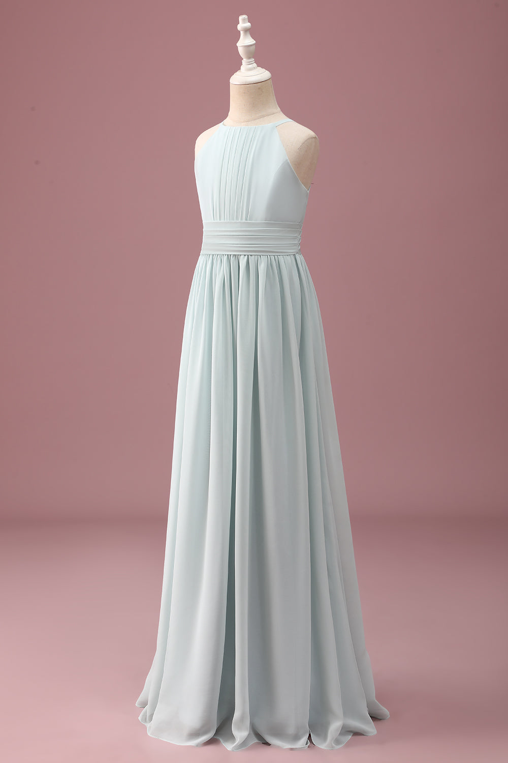 Wedtrend Women Mint Junior Bridesmaid Dress Halter A-Line Pleated Chiffon Long Wedding Guest Dress, Mint / J10