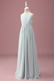 Mint A-Line Halter Pleated Long Junior Bridesmaid Dress