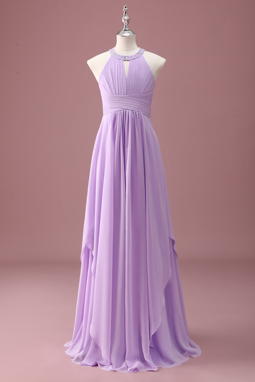 Wedtrend Women Lilac Long Pleated Junior Bridesmaid Dress Beaded Keyhole Halter A Line Ruffled Chiffon Wedding Guest Dress WEDTREND Wedtrend Women Lilac Long Pleated Junior Bridesmaid Dress Beaded Keyhole Halter A Line Ruffled Chiffon Wedding Guest Dress WEDTREND