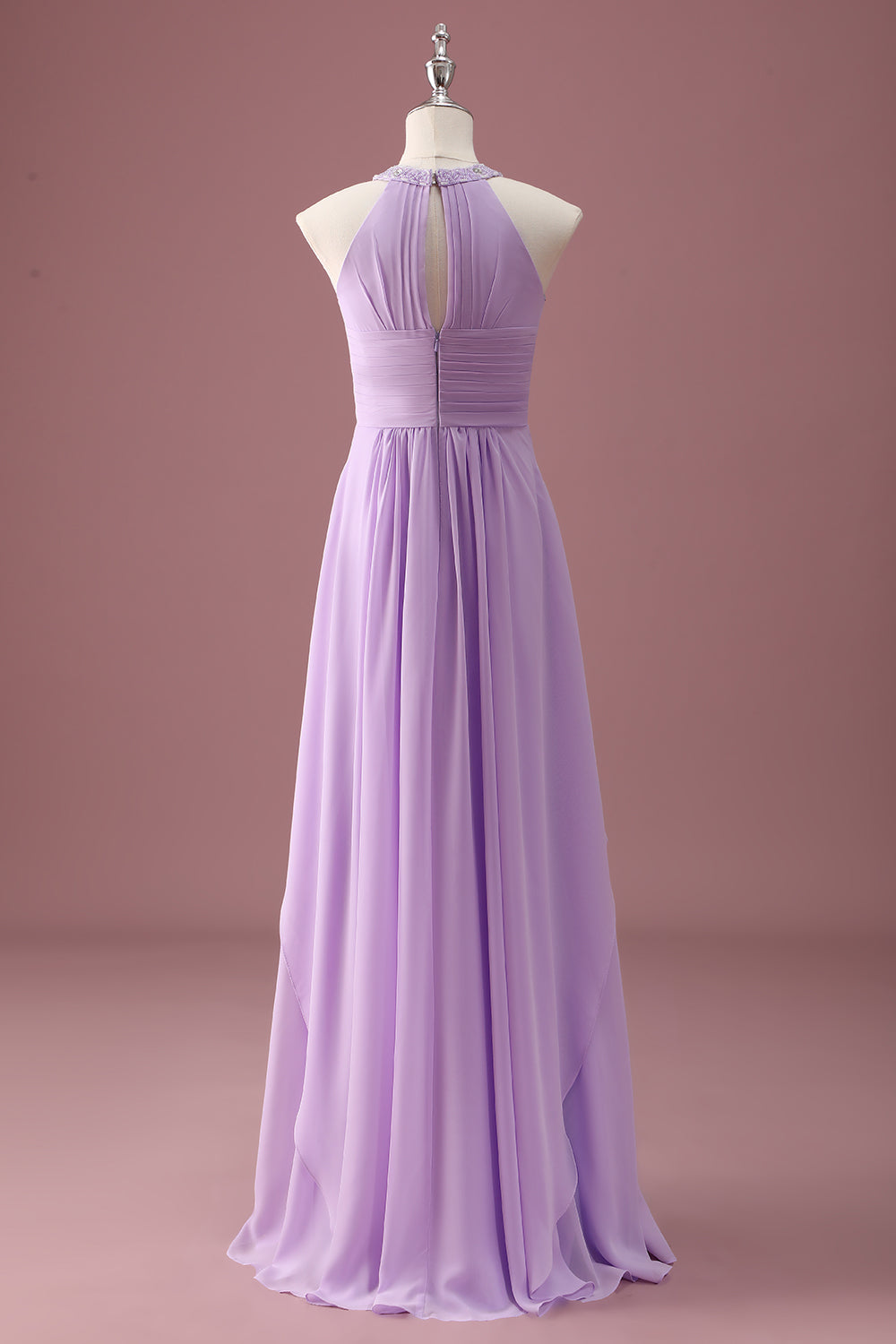 Wedtrend Women Lilac Long Pleated Junior Bridesmaid Dress Beaded Keyhole Halter A Line Ruffled Chiffon Wedding Guest Dress, Lilac / J16 Wedtrend Women Lilac Long Pleated Junior Bridesmaid Dress Beaded Keyhole Halter A Line Ruffled Chiffon Wedding Guest Dress, Lilac / J16