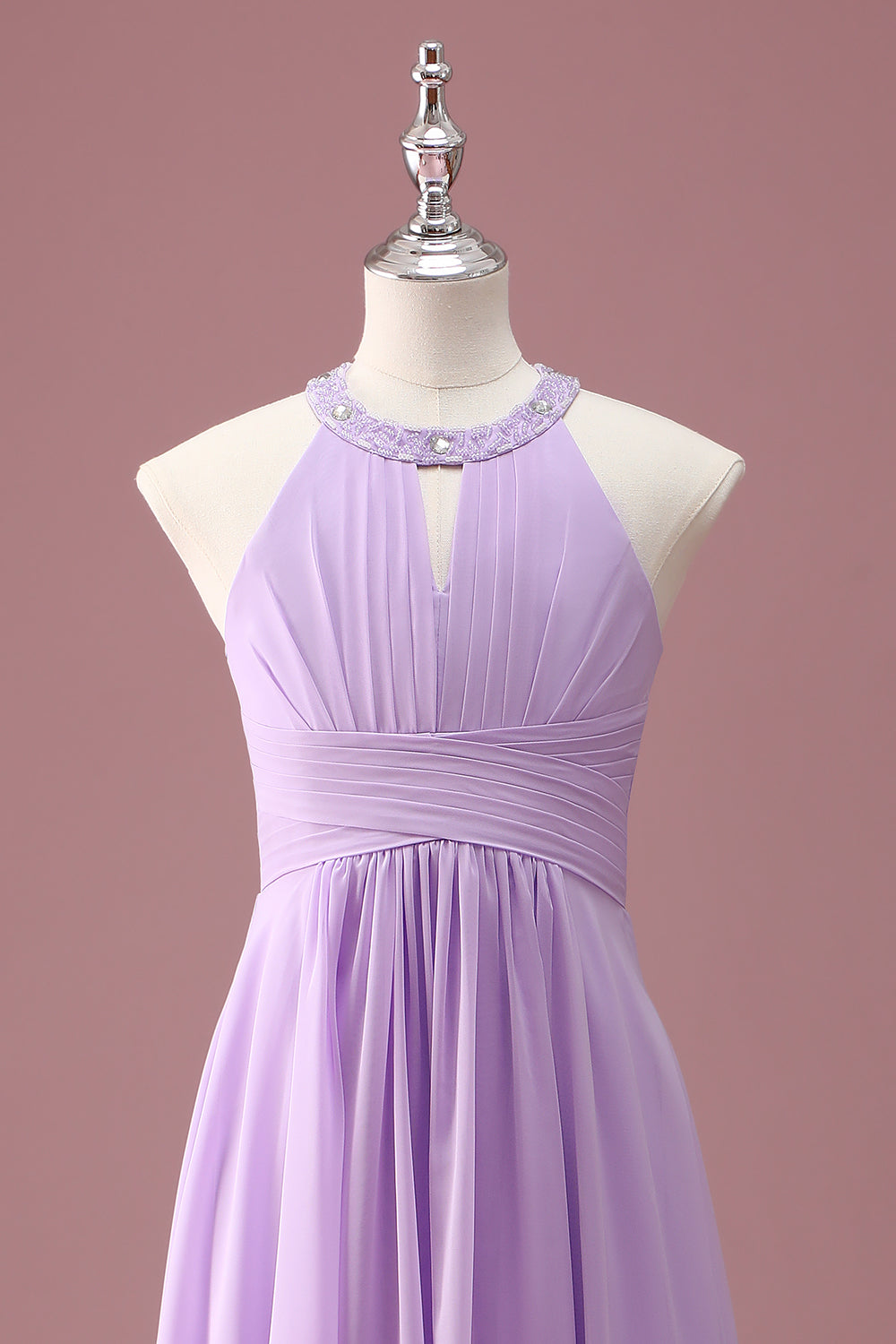 Wedtrend Women Lilac Long Pleated Junior Bridesmaid Dress Beaded Keyhole Halter A Line Ruffled Chiffon Wedding Guest Dress WEDTREND Wedtrend Women Lilac Long Pleated Junior Bridesmaid Dress Beaded Keyhole Halter A Line Ruffled Chiffon Wedding Guest Dress WEDTREND