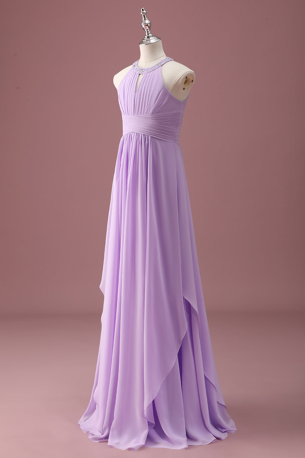 Wedtrend Women Lilac Long Pleated Junior Bridesmaid Dress Beaded Keyhole Halter A Line Ruffled Chiffon Wedding Guest Dress WEDTREND Wedtrend Women Lilac Long Pleated Junior Bridesmaid Dress Beaded Keyhole Halter A Line Ruffled Chiffon Wedding Guest Dress WEDTREND