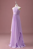 Lilac A Line Beaded Keyhole Halter Long Pleated Junior Bridesmaid Dress