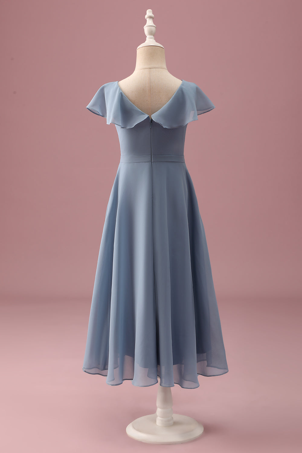 Wedtrend Women Dusty Blue Wrap Short Junior Bridesmaid Dress with Flutter Sleeves Chiffon V Neck Ruffle Tea-Length Wedding Guest Dress WEDTREND Wedtrend Women Dusty Blue Wrap Short Junior Bridesmaid Dress with Flutter Sleeves Chiffon V Neck Ruffle Tea-Length Wedding Guest Dress WEDTREND