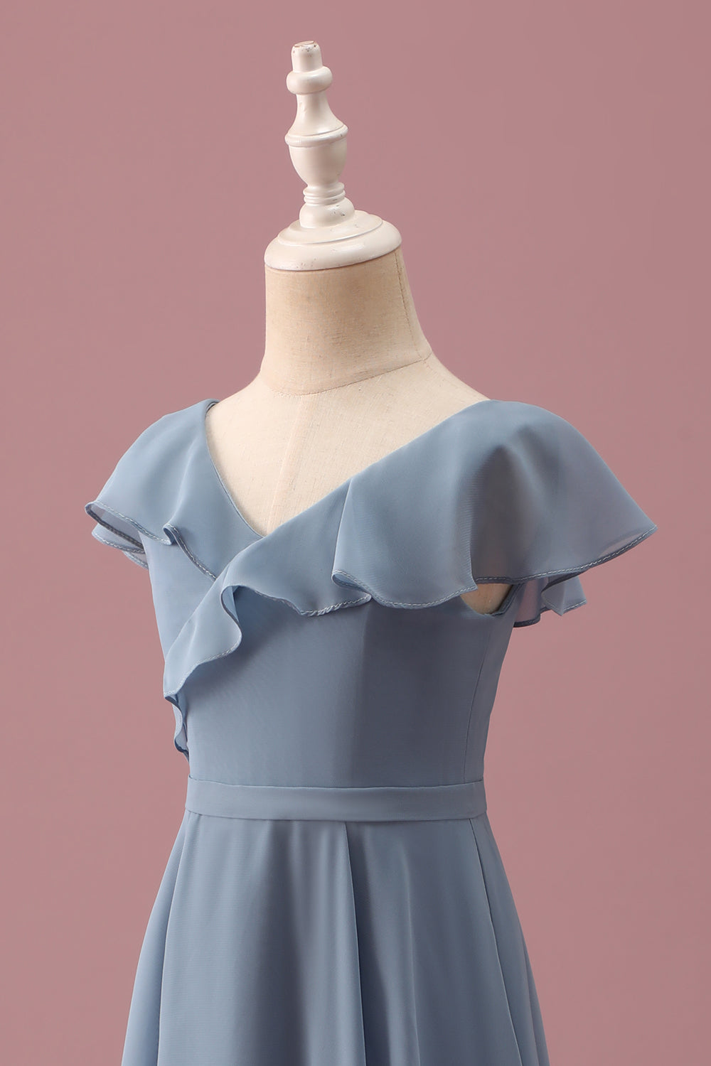Wedtrend Women Dusty Blue Wrap Short Junior Bridesmaid Dress with Flutter Sleeves Chiffon V Neck Ruffle Tea-Length Wedding Guest Dress WEDTREND Wedtrend Women Dusty Blue Wrap Short Junior Bridesmaid Dress with Flutter Sleeves Chiffon V Neck Ruffle Tea-Length Wedding Guest Dress WEDTREND