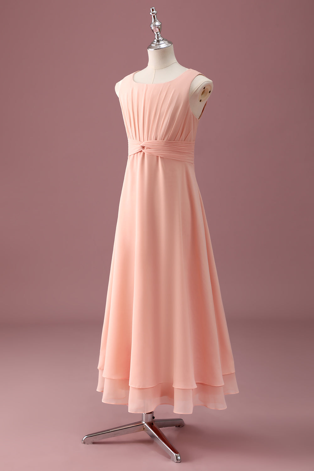 Wedtrend Women Peach Junior Bridesmaid Dress Square Neck Pleated Chiffon A Line Long Wedding Party Dress WEDTREND Wedtrend Women Peach Junior Bridesmaid Dress Square Neck Pleated Chiffon A Line Long Wedding Party Dress WEDTREND